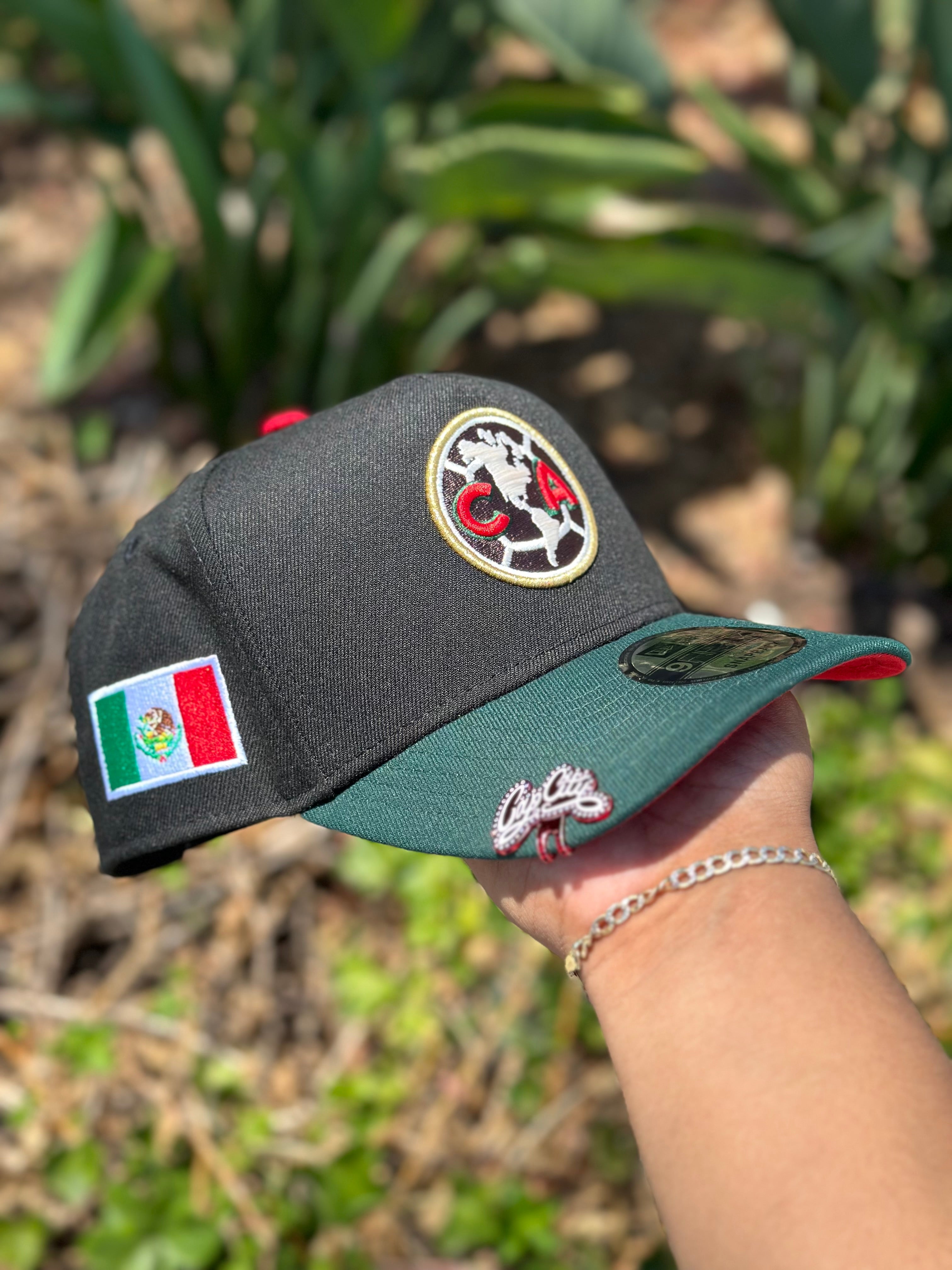 NEW ERA EXCLUSIVE 9FIFTY A-FRAME BLACK/FOREST GREEN "CLUB AMERICA" SNAPBACK W/ MEXICO FLAG SIDE PATCH