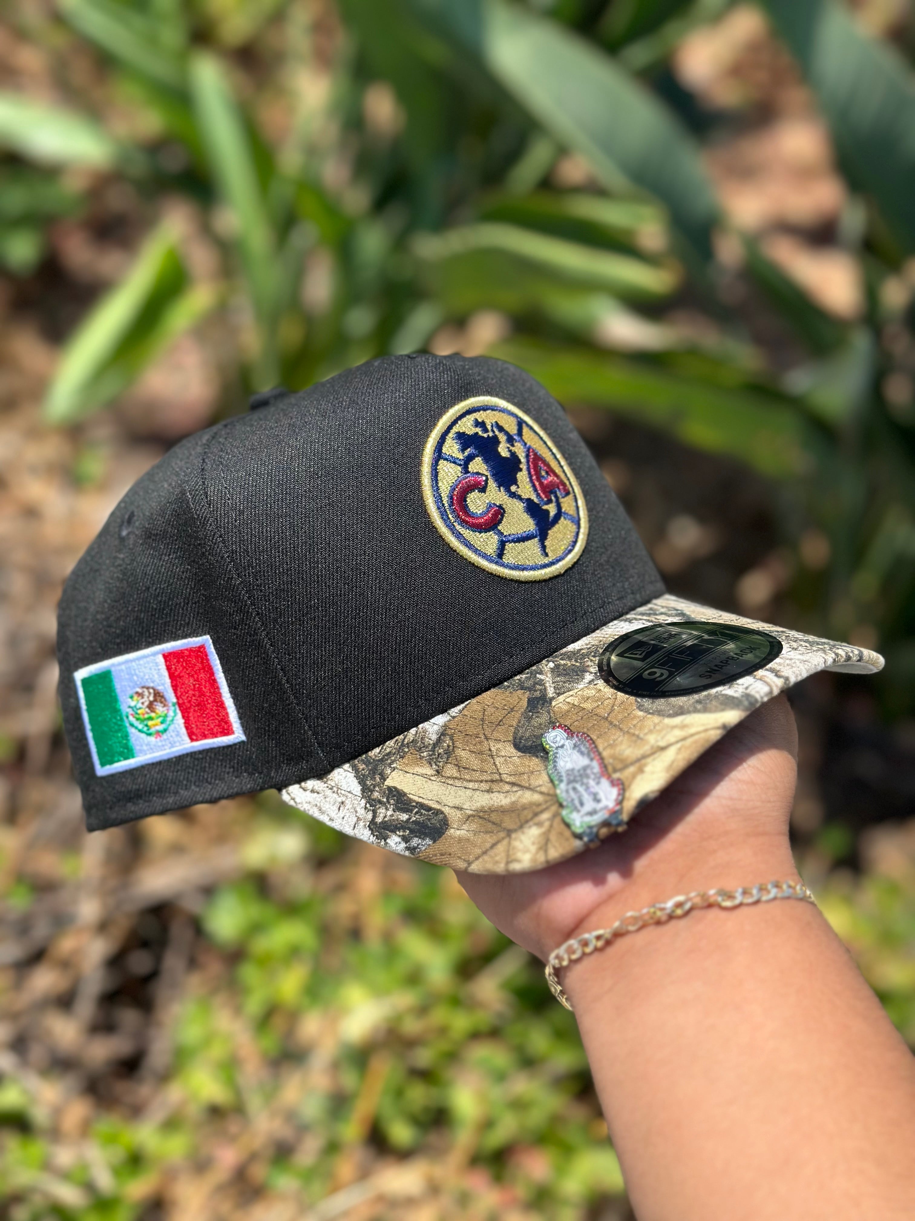 NEW ERA EXCLUSIVE 9FIFTY A-FRAME BLACK/REALTREE "CLUB AMERICA" SNAPBACK W/ MEXICO FLAG SIDE PATCH