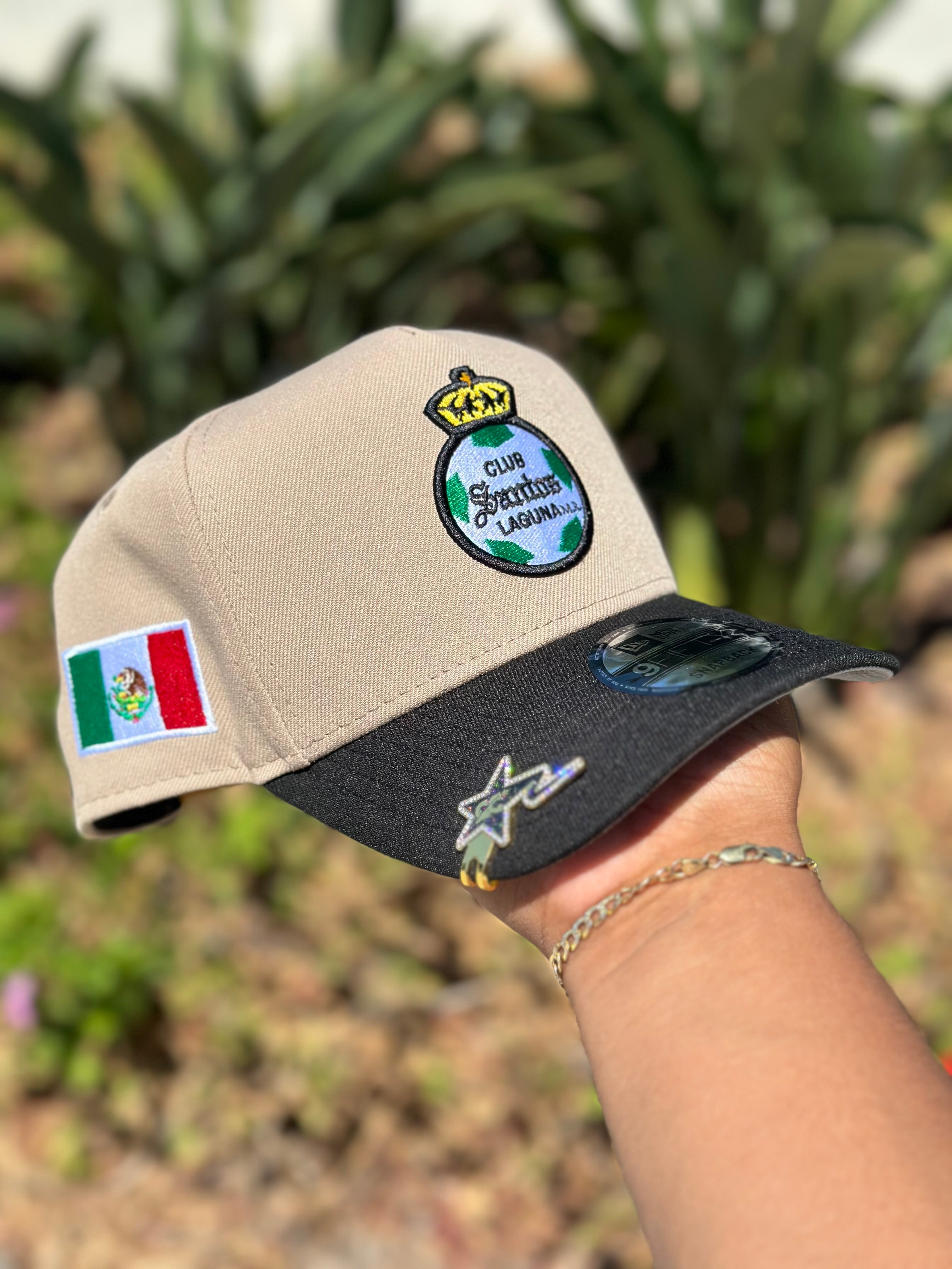 NEW ERA EXCLUSIVE 9FIFTY A-FRAME VEGAS GOLD/BLACK "SANTOS LAGUNA" SNAPBACK W/ MEXICO FLAG SIDE PATCH