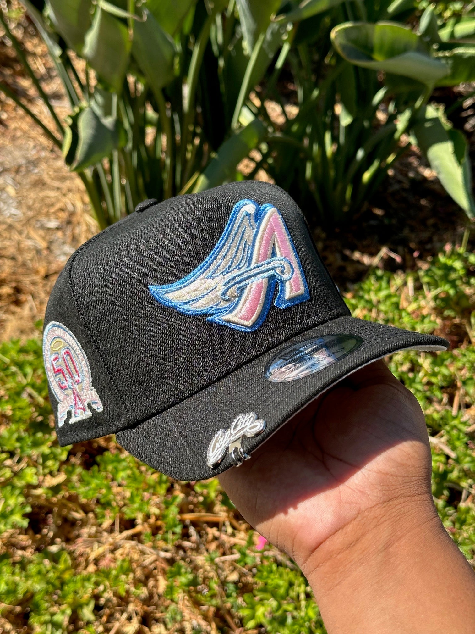 NEW ERA 9FIFTY A-FRAME BLACK ANAHEIM ANGELS SNAPBACK W/ 50TH ANNIVERSARY SIDE PATCH