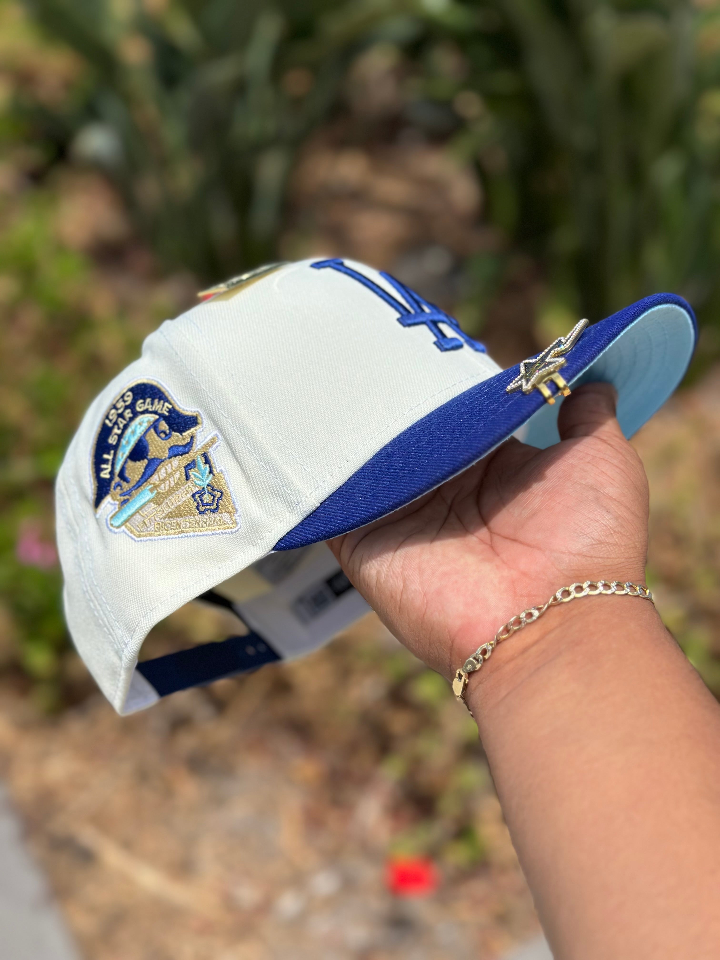 NEW ERA EXCLUSIVE 9FIFTY CHROME WHITE/BLUE LOS ANGELES DODGERS SNAPBACK W/ 1959 ALL STAR GAME SIDE PATCH