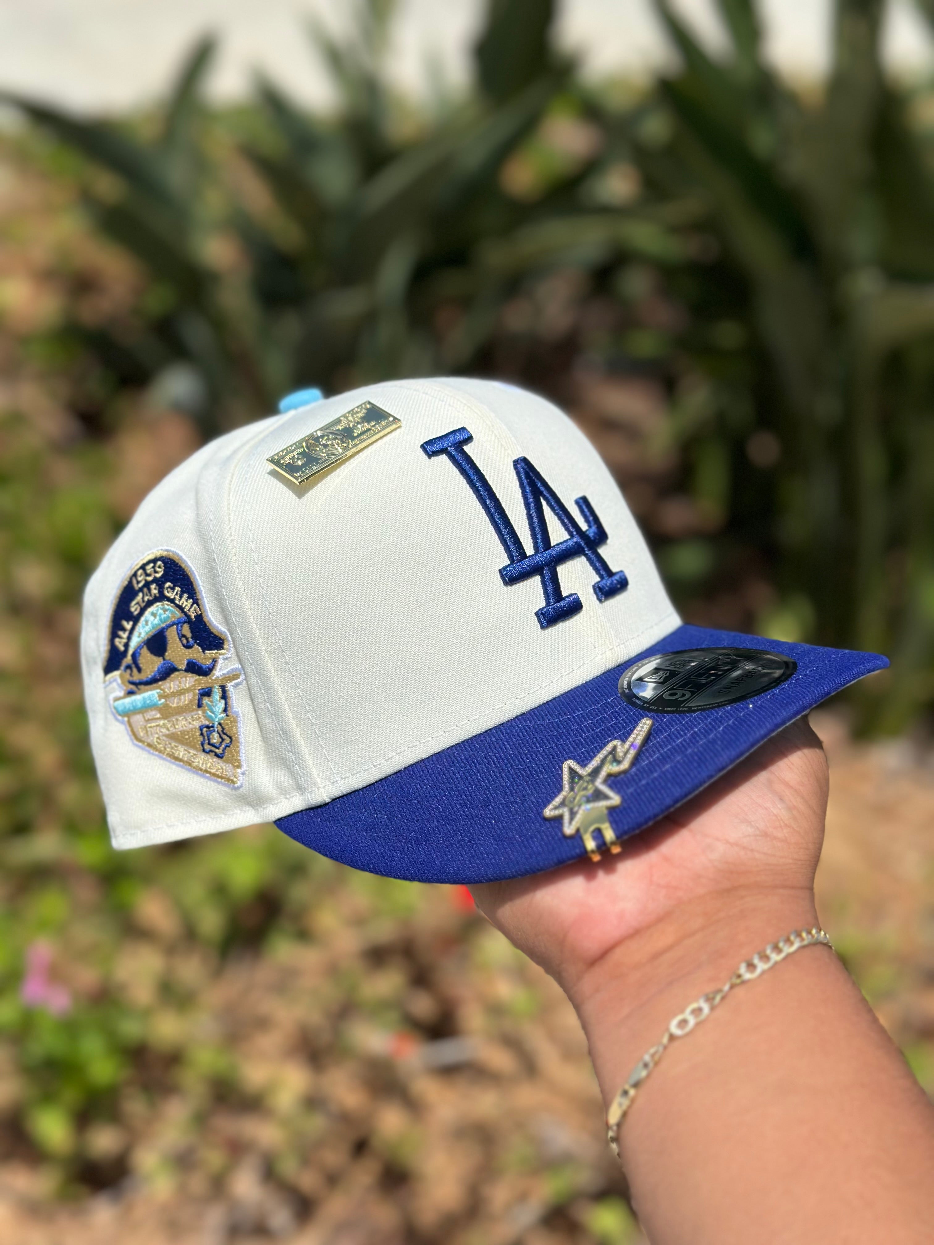 NEW ERA EXCLUSIVE 9FIFTY CHROME WHITE/BLUE LOS ANGELES DODGERS SNAPBACK W/ 1959 ALL STAR GAME SIDE PATCH