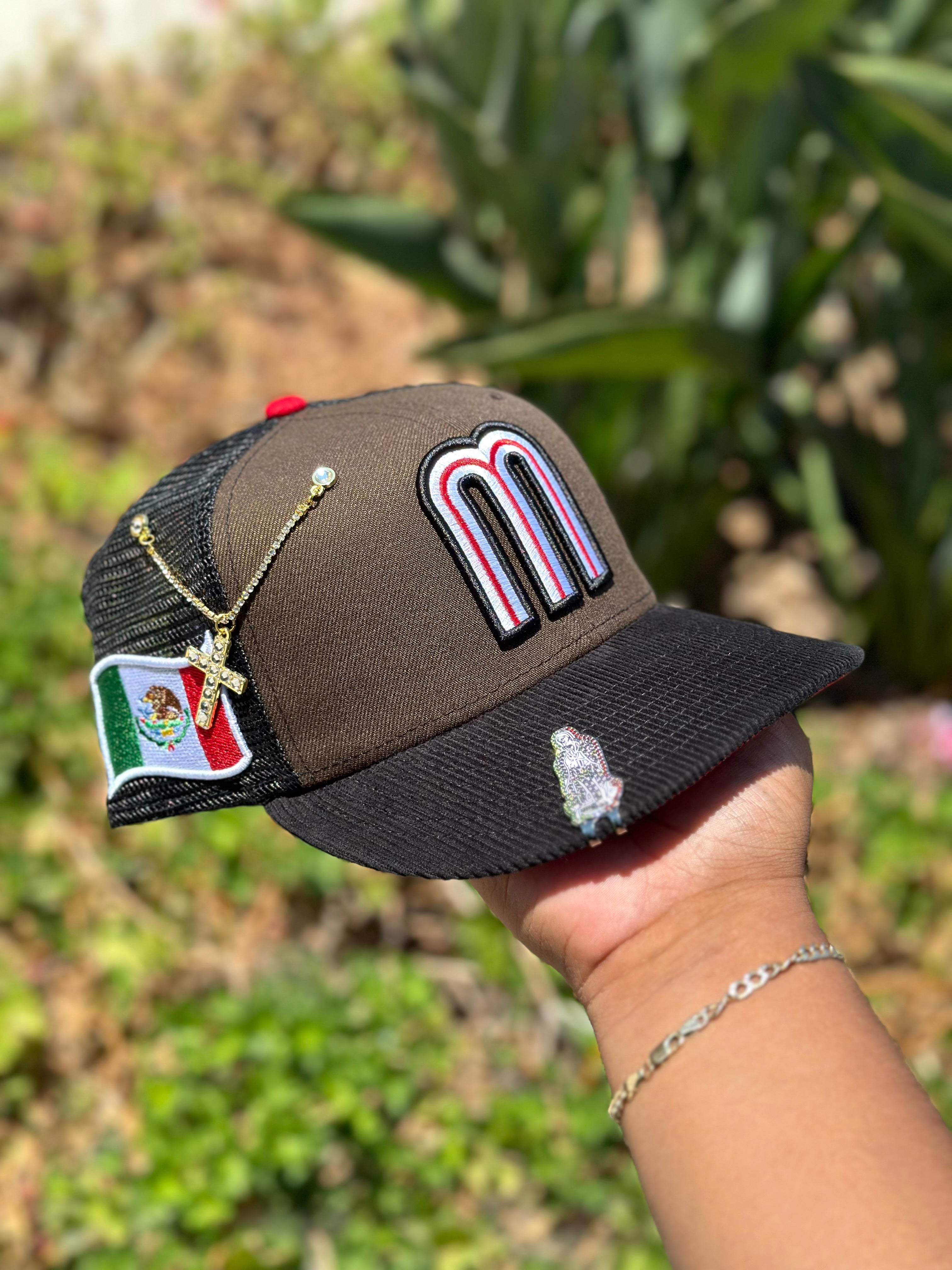 NEW ERA EXCLUSIVE 59FIFTY BROWN/CORDUROY MEXICO MESH BACK W/ MEXICO FLAG SIDE PATCH