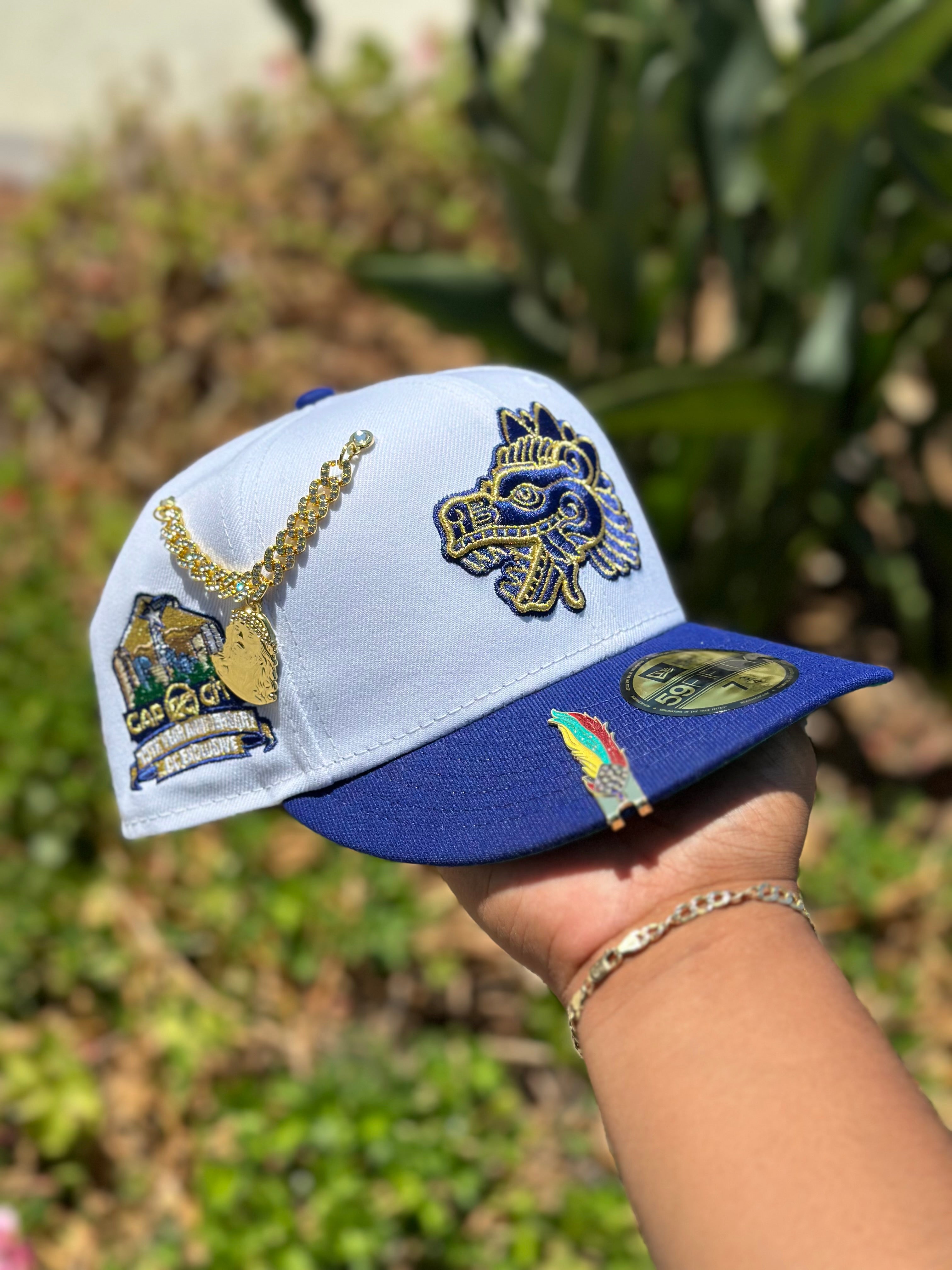 NEW ERA EXCLUSIVE 59FIFTY WHITE/BLUE MEXICO "QUETZALCOATL" W/ CAP CITY'S 15TH ANNIVERSARY  SIDE PATCH