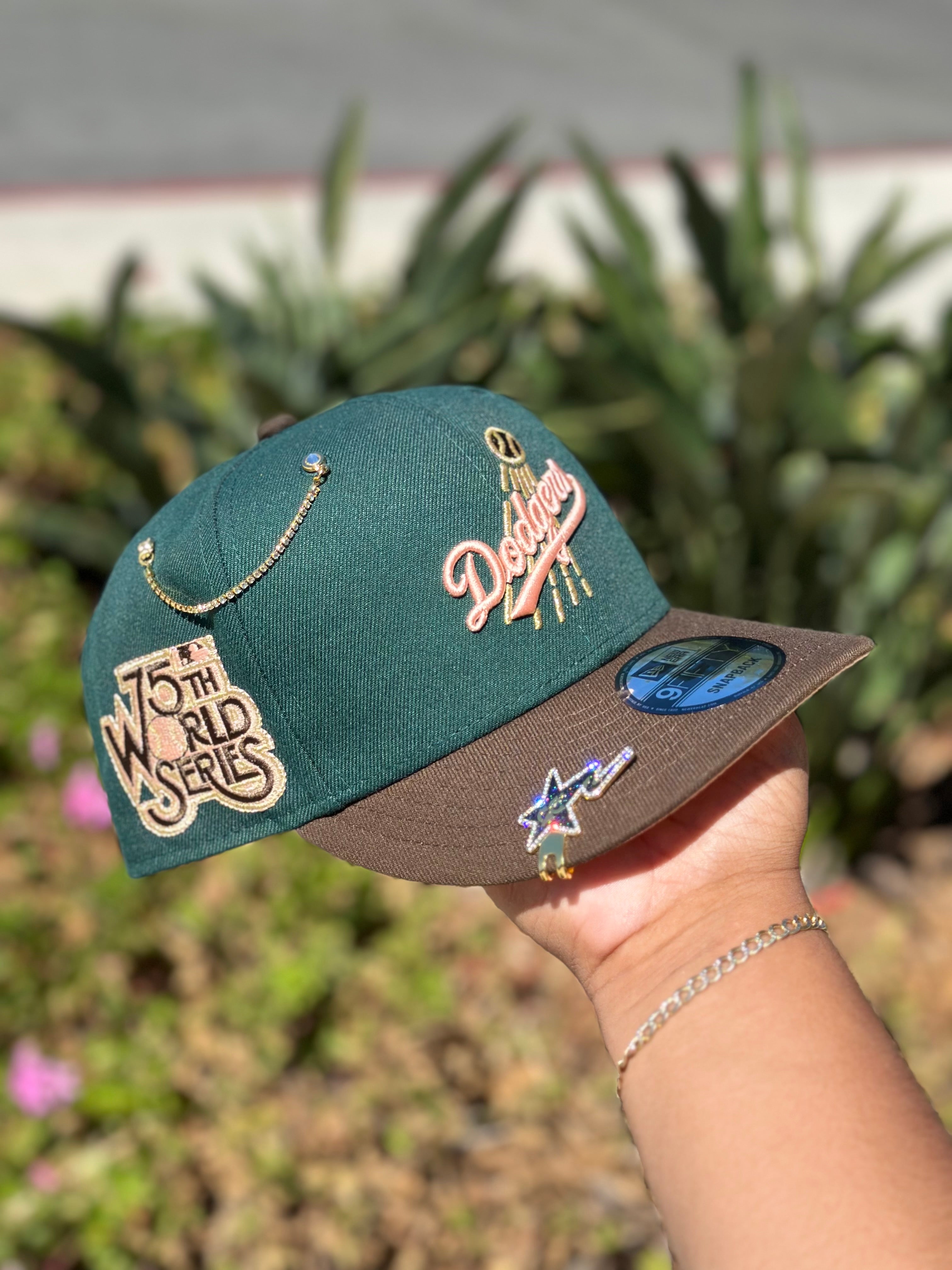 NEW ERA EXCLUSIVE 9FIFTY PINE GREEN/BROWN LOS ANGELES DODGERS SNAPBACK W/ 75TH WORLD SERIES PATCH