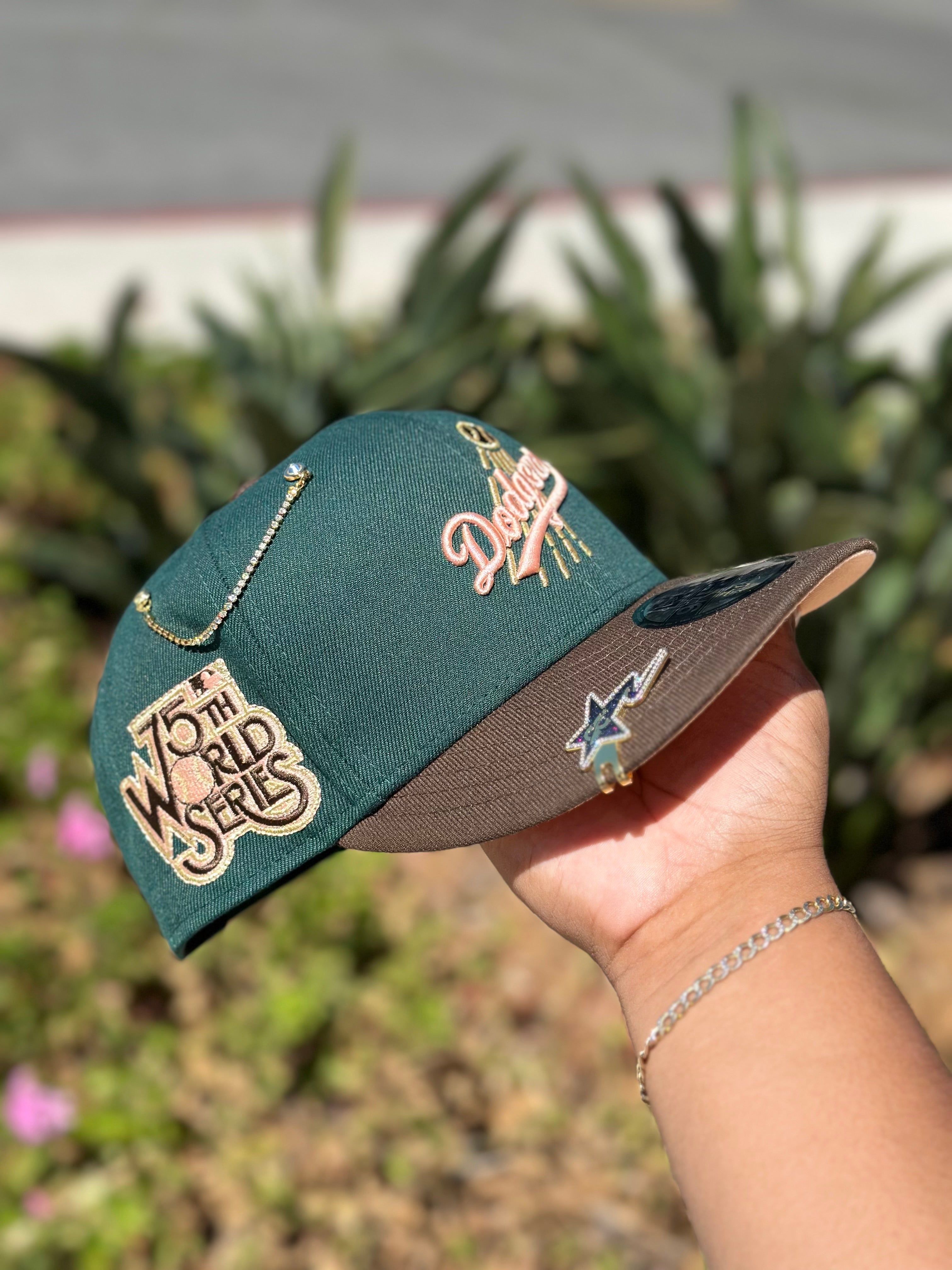 NEW ERA EXCLUSIVE 9FIFTY PINE GREEN/BROWN LOS ANGELES DODGERS SNAPBACK W/ 75TH WORLD SERIES PATCH