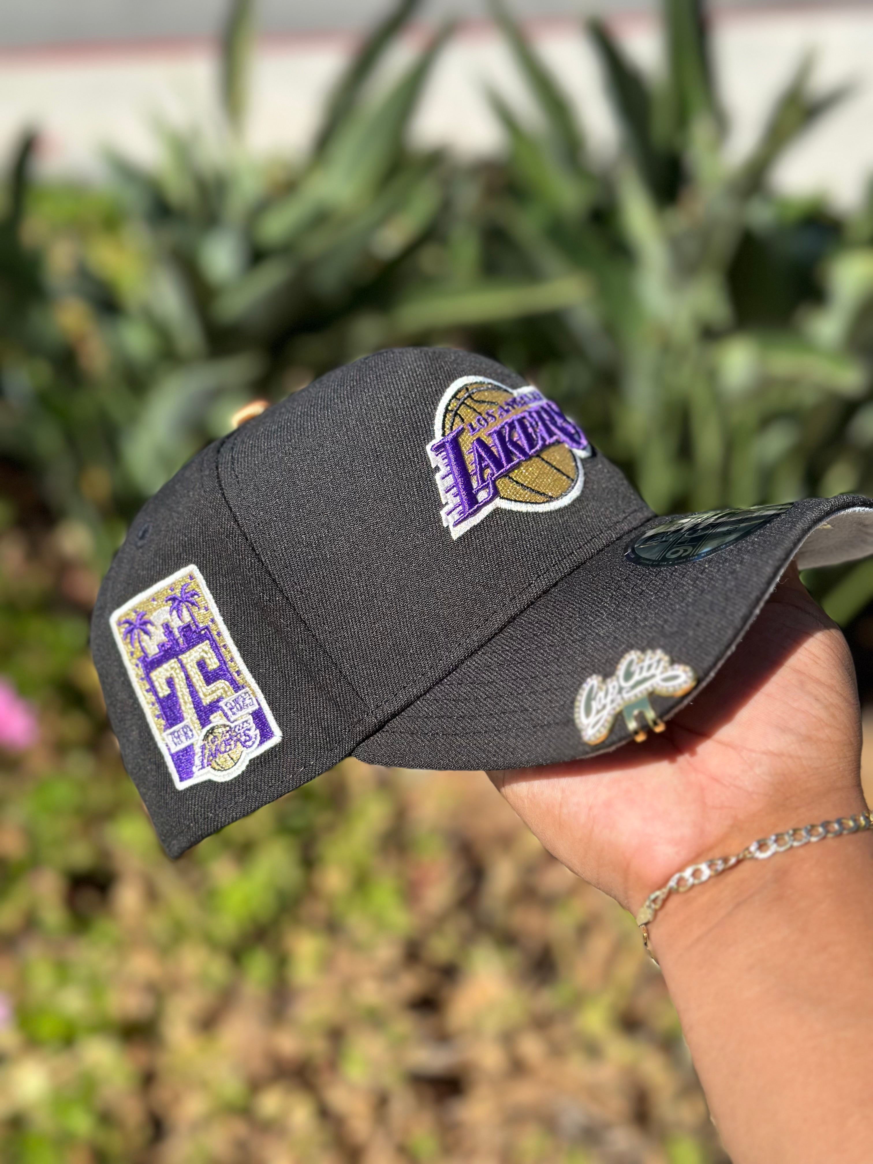 NEW ERA EXCLUSIVE 9FORTY A-FRAME BLACK LOS ANGELES LAKERS W/ ROSE + 75TH ANNIVERSARY SIDE PATCH