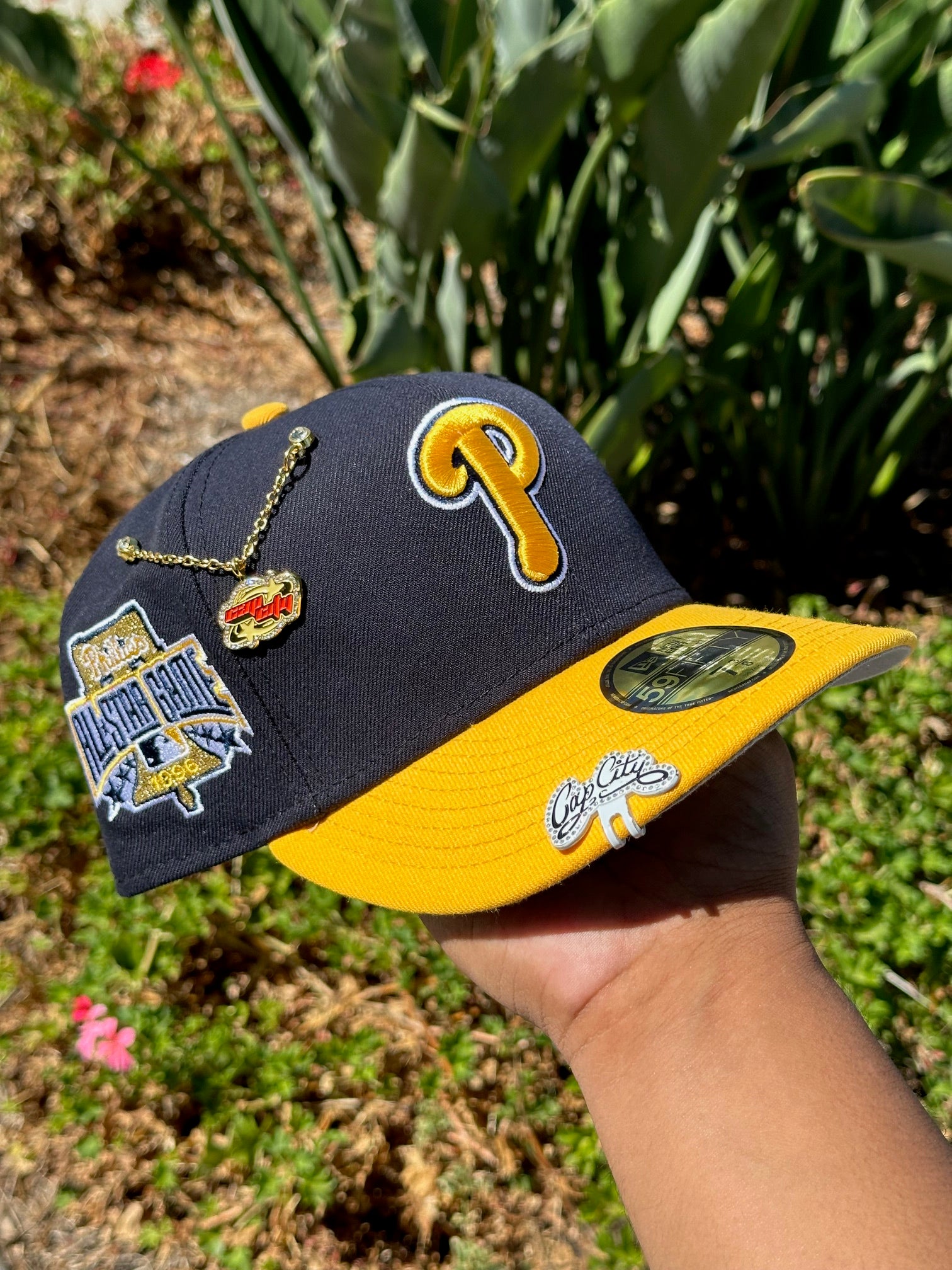 NEW ERA EXCLUSIVE 59FIFTY NAVY/YELLOW PHILADELPHIA PHILLIES W/ 1996 ALL STAR GAME PATCH