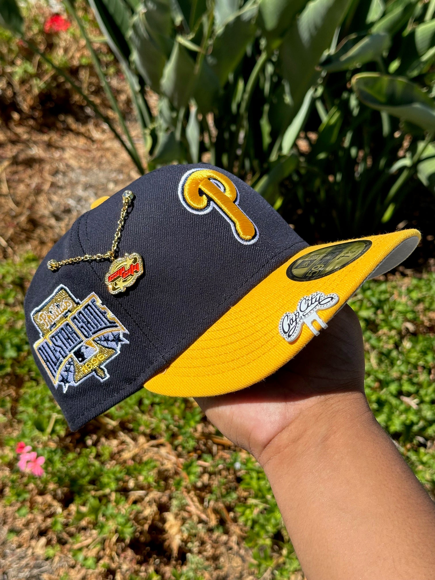 NEW ERA EXCLUSIVE 59FIFTY NAVY/YELLOW PHILADELPHIA PHILLIES W/ 1996 ALL STAR GAME PATCH