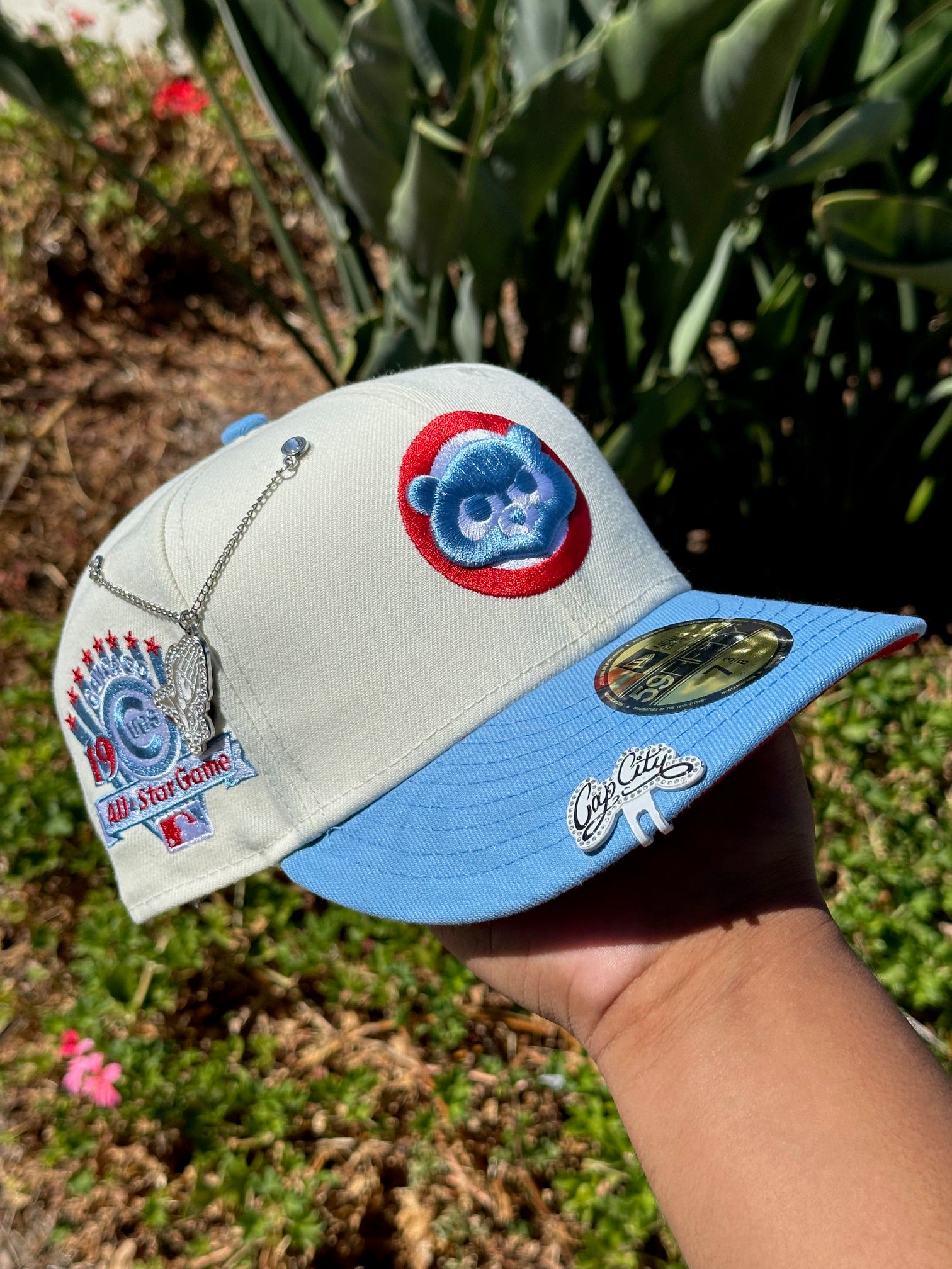 NEW ERA EXCLUSIVE 59FIFTY CHROME/ SKY BLUE CHICAGO CUBS W/ 1990 ALL STAR GAME PATCH