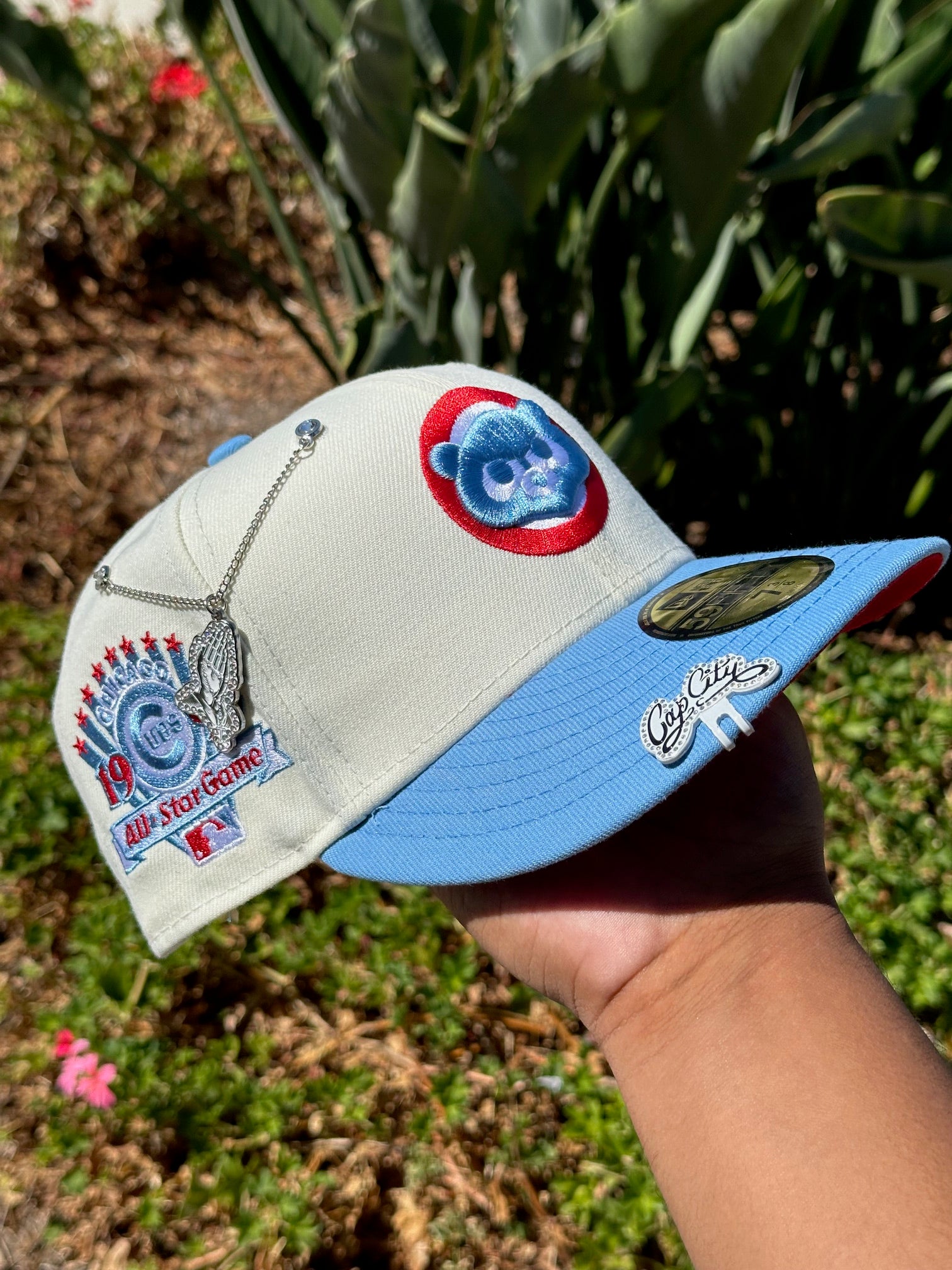 NEW ERA EXCLUSIVE 59FIFTY CHROME/ SKY BLUE CHICAGO CUBS W/ 1990 ALL STAR GAME PATCH