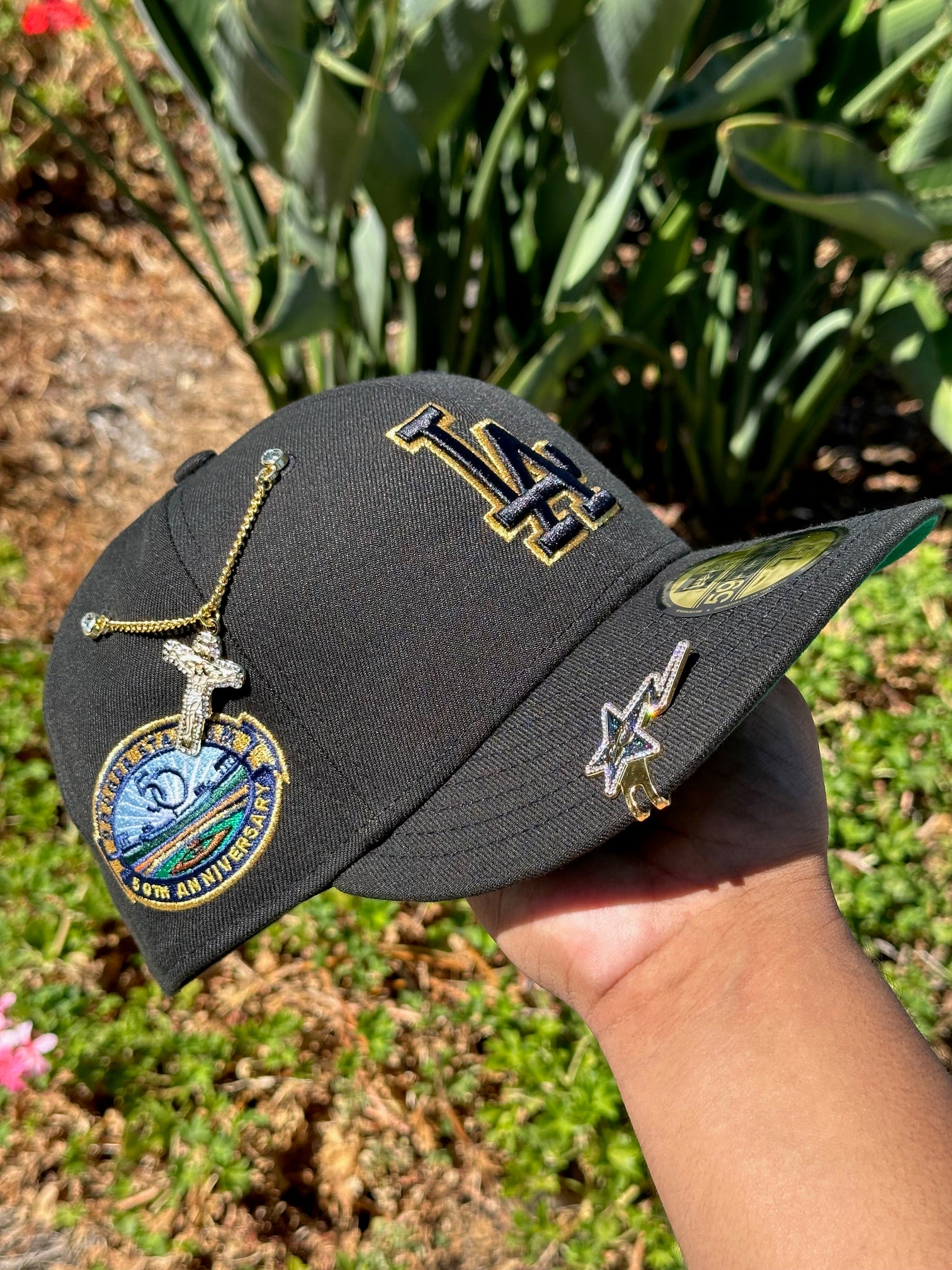 NEW ERA EXCLUSIVE 59FIFTY BLACK LOS ANGELES DODGERS W/ 50TH ANNIVERSARY SIDE PATCH