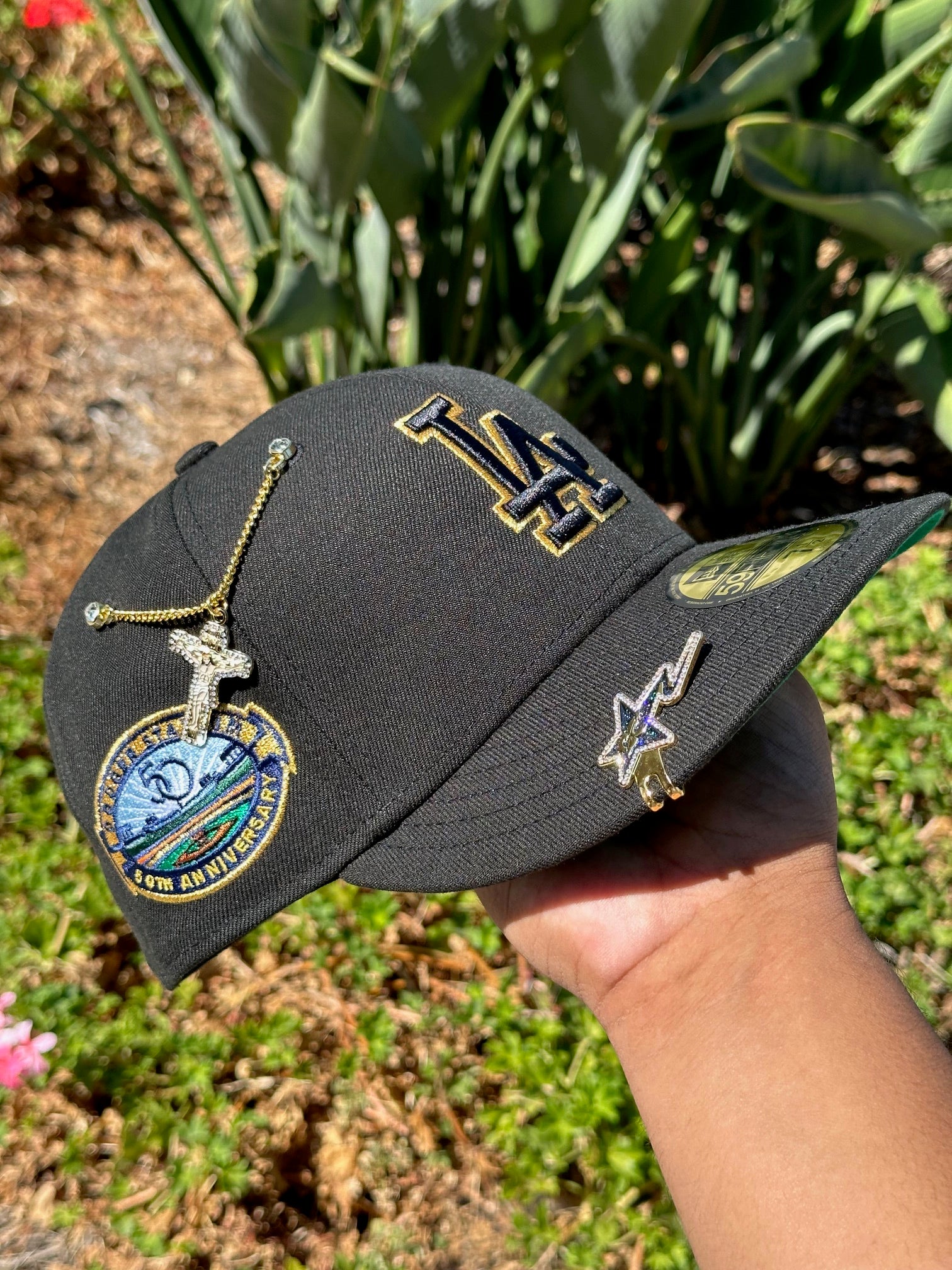 NEW ERA EXCLUSIVE 59FIFTY BLACK LOS ANGELES DODGERS W/ 50TH ANNIVERSARY SIDE PATCH