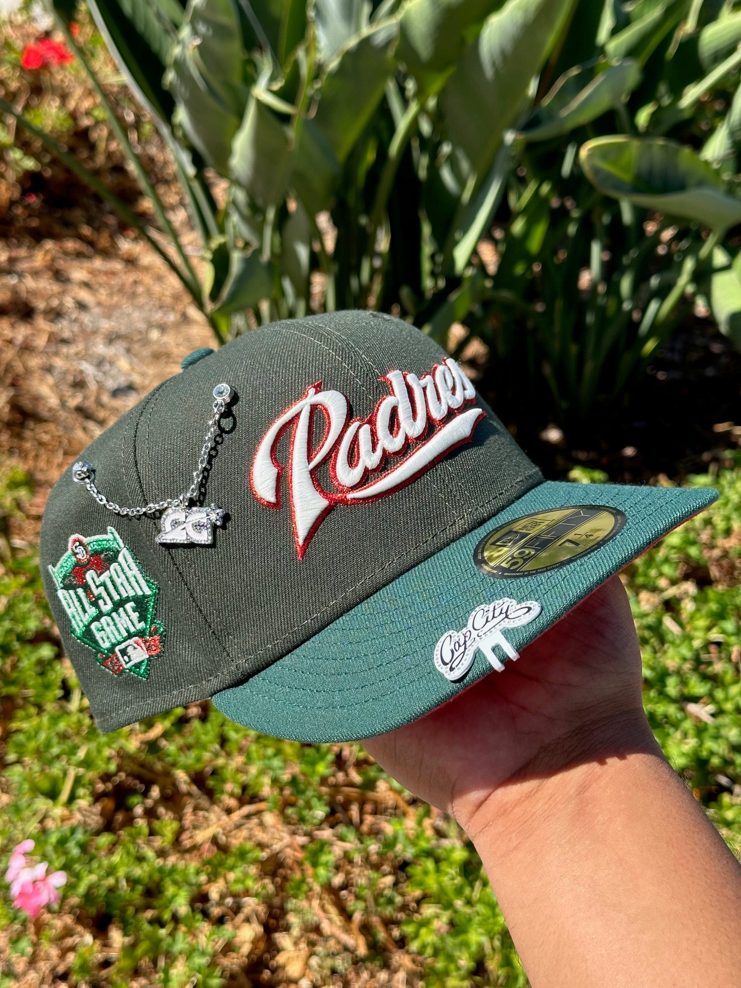 NEW ERA EXCLUSIVE 59FIFTY EMERALD GREEN SAN DIEGO PADRES SCRIPT W/ ALL STAR GAME SIDE PATCH