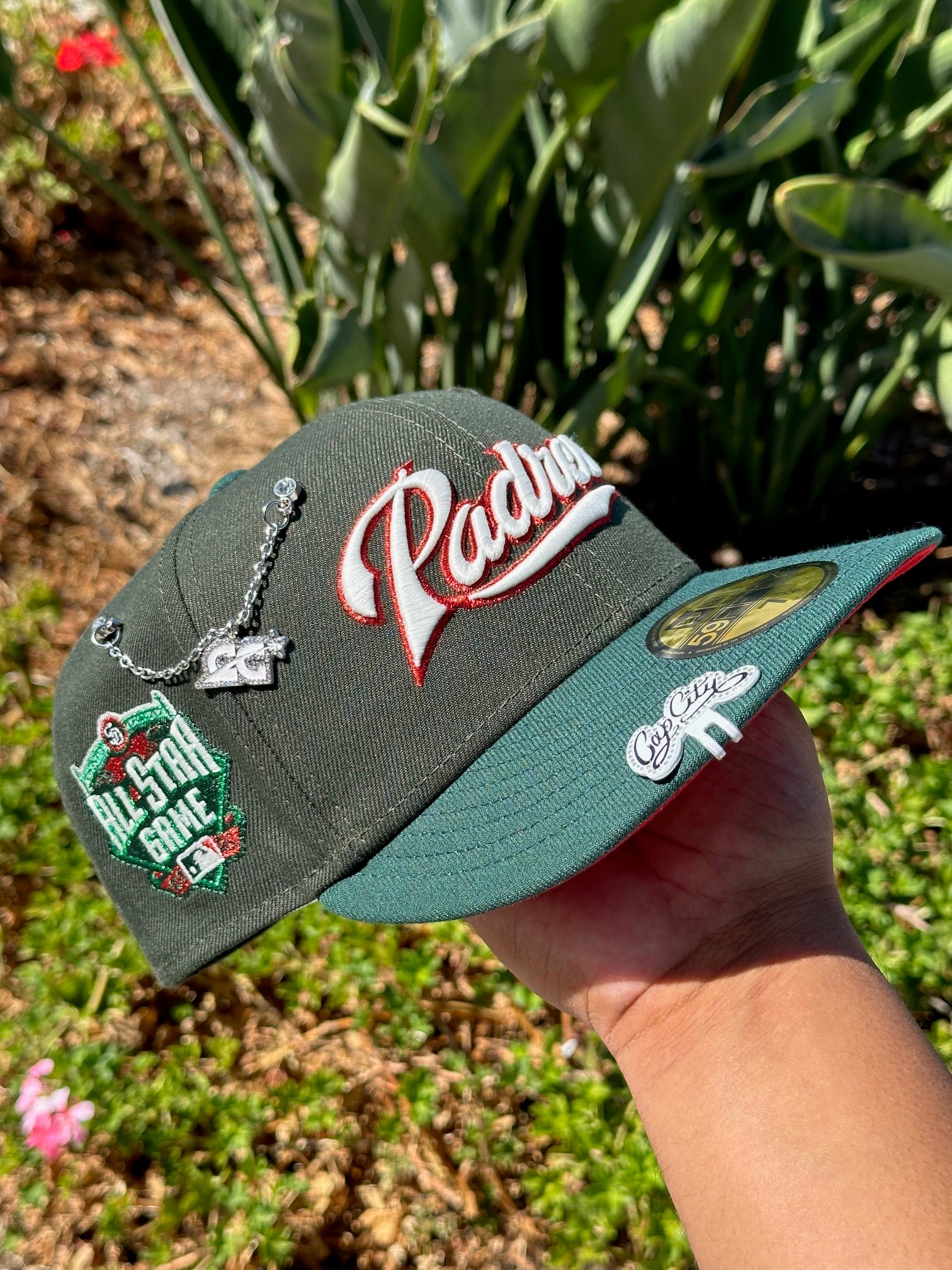 NEW ERA EXCLUSIVE 59FIFTY EMERALD GREEN SAN DIEGO PADRES SCRIPT W/ ALL STAR GAME SIDE PATCH