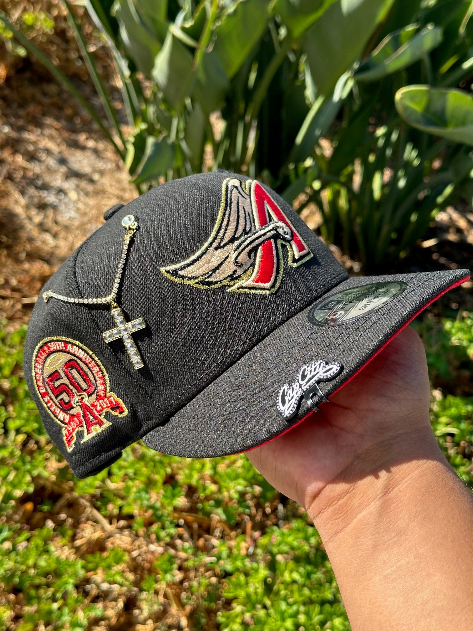 NEW ERA 9FIFTY BLACK ANAHEIM ANGELS SNAPBACK W/ 50TH ANNIVERSARY SIDE PATCH