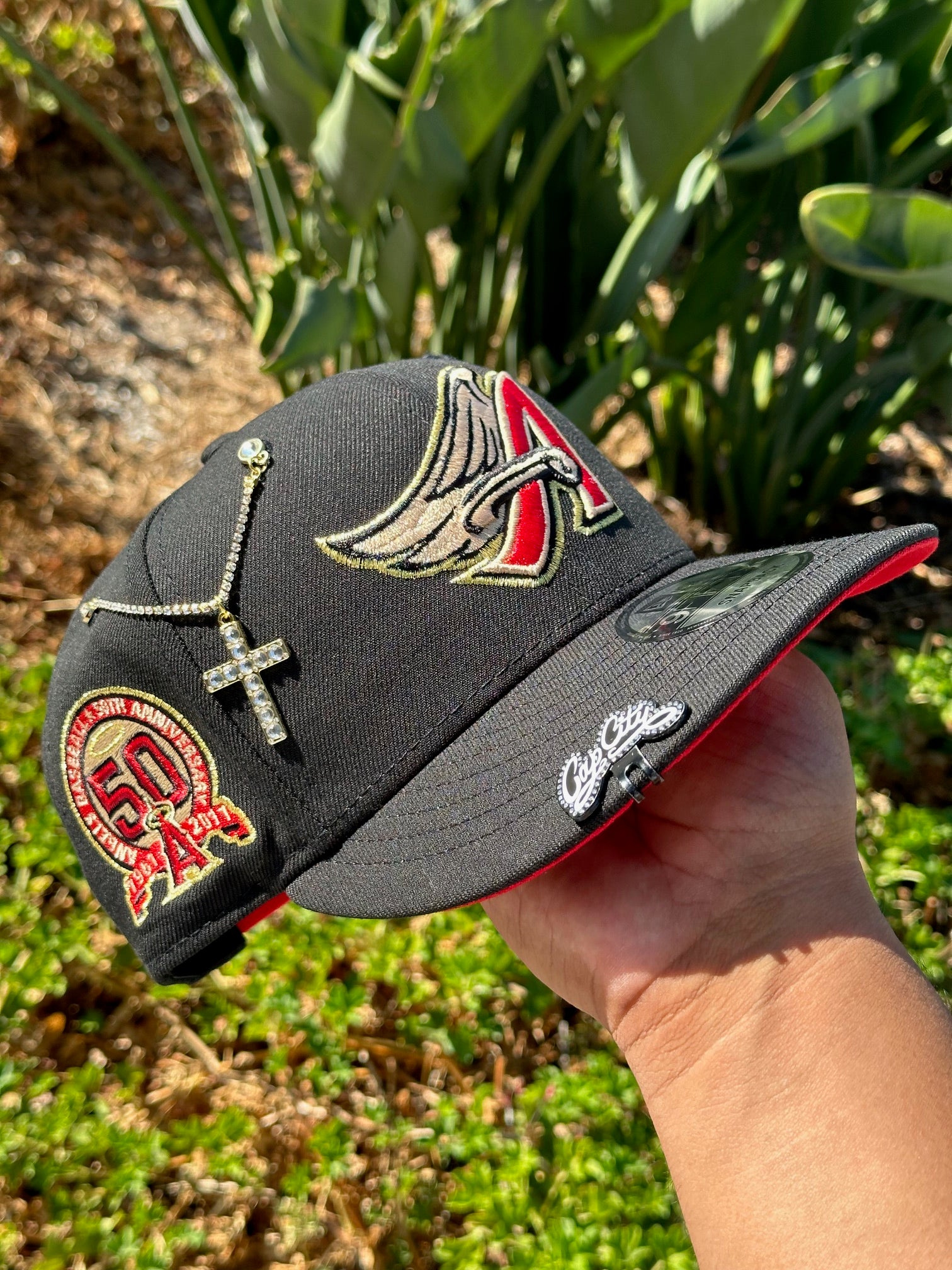 NEW ERA 9FIFTY BLACK ANAHEIM ANGELS SNAPBACK W/ 50TH ANNIVERSARY SIDE PATCH