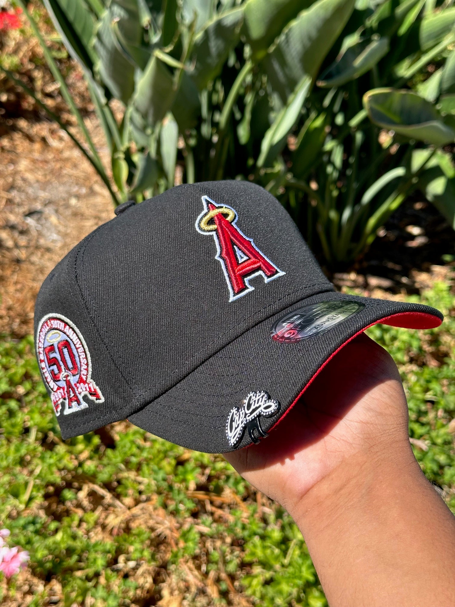 NEW ERA EXCLUSIVE 9FORTY A-FRAME BLACK ANAHEIM ANGELS W/ 50TH ANNIVERSARY SIDE PATCH