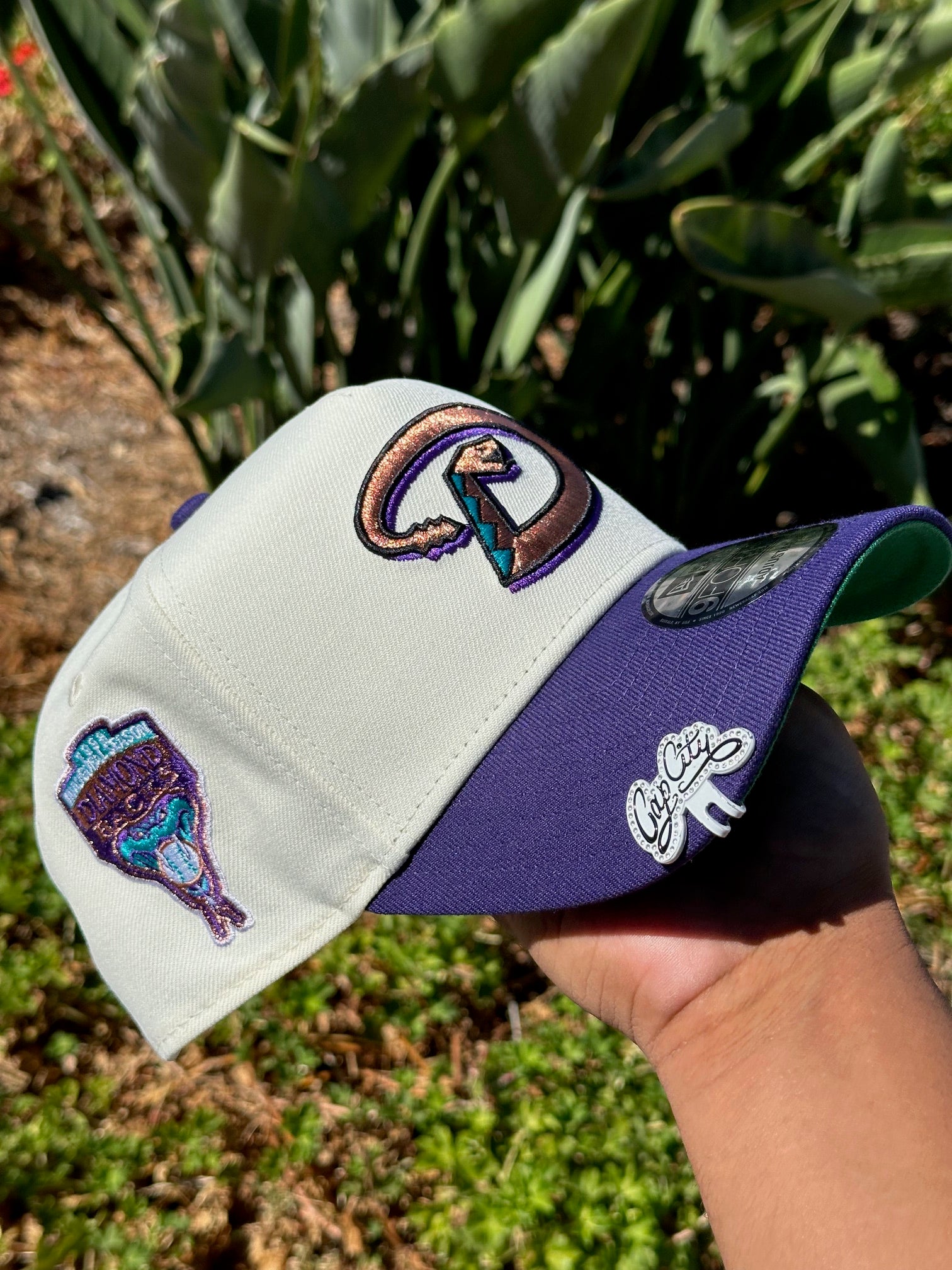 NEW ERA EXCLUSIVE 9FORTY A-FRAME CHROME WHITE/PURPLE ARIZONA DIAMONDBACKS W/ 1998 INAUGURAL SEASON SIDE PATCH