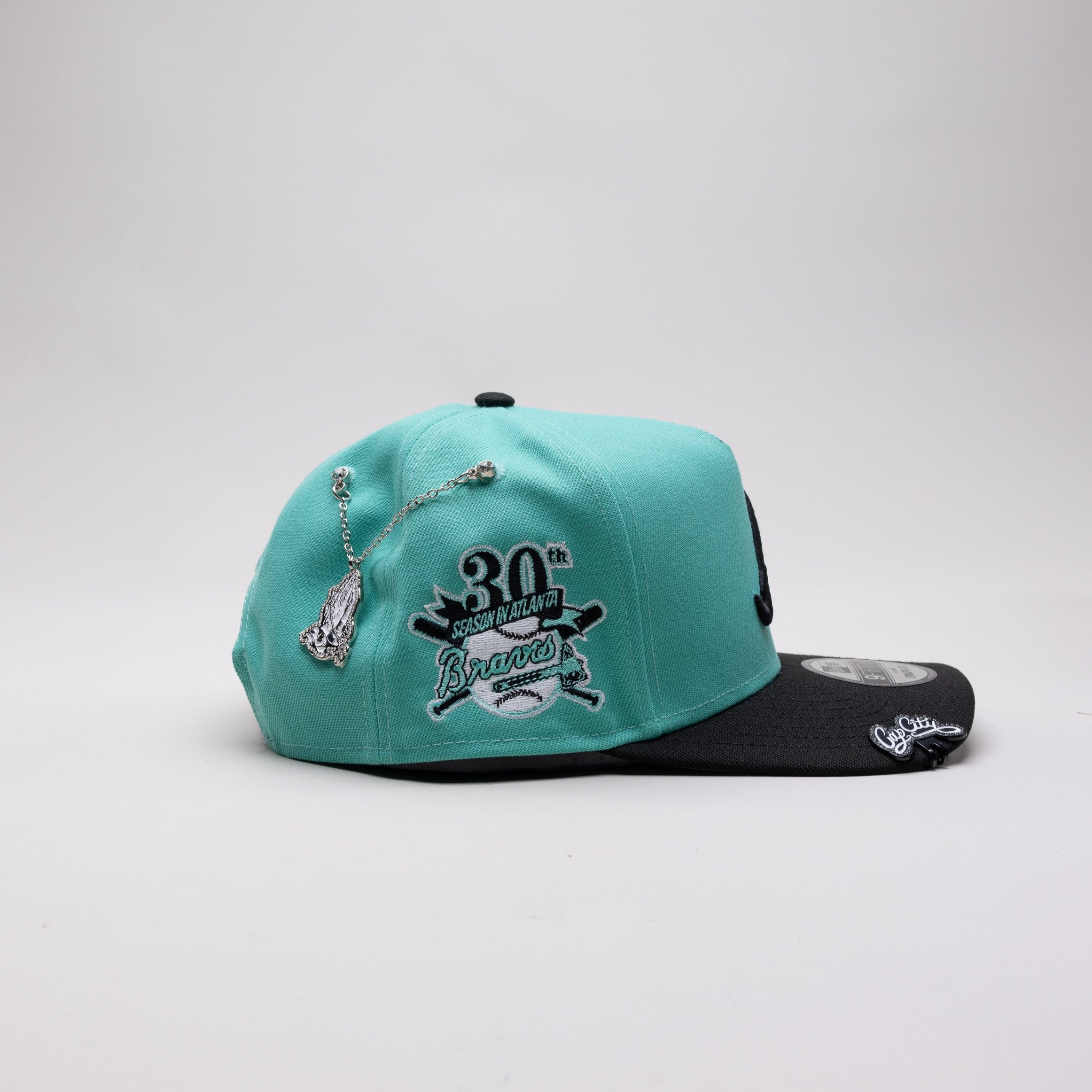 NEW ERA EXCLUSIVE 9FIFTY A-FRAME TURQUOISE/ BLACK ATLANTA BRAVES SNAPBACK W/ 30TH ANNIVERSARY SIDE PATCH