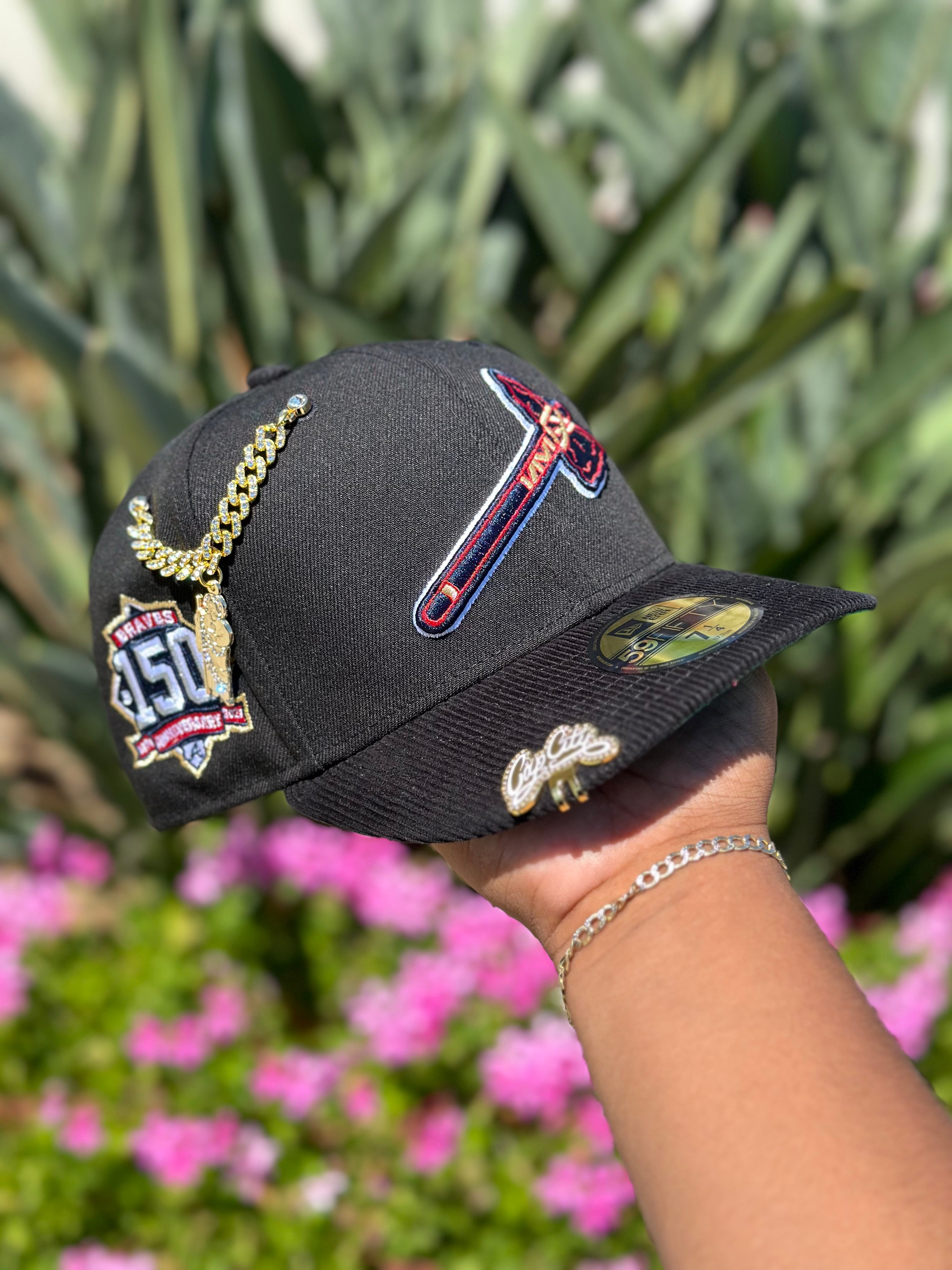 NEW ERA 59FIFTY BLACK/CORDUROY ATLANTA BRAVES W/ 150TH ANNIVERSARY SIDE PATCH