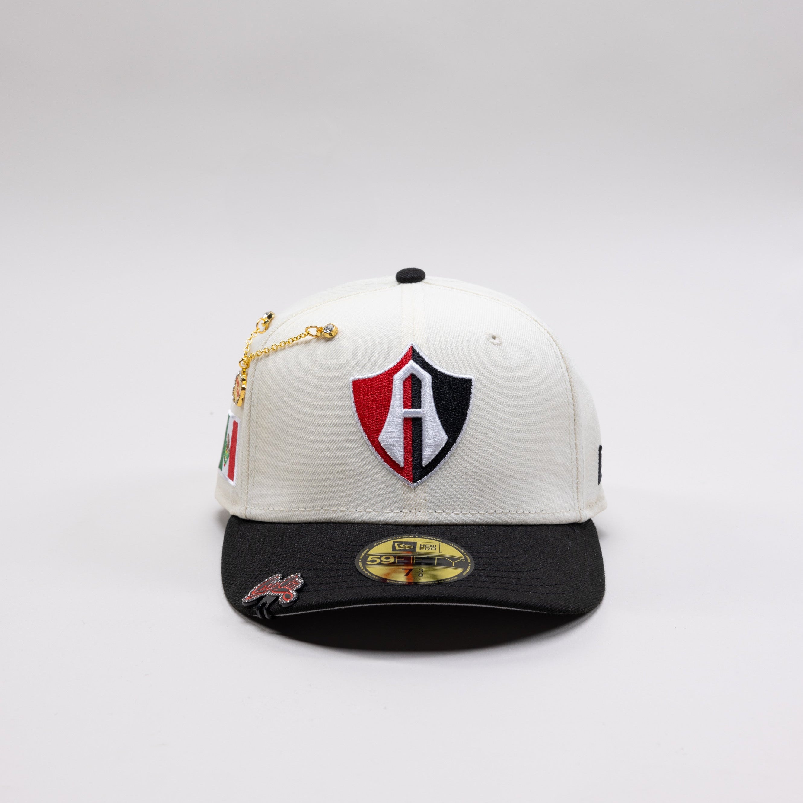 NEW ERA EXCLUSIVE 59FIFTY CHROME/ BLACK "ATLAS DE GUADALAJARA" W/ MEXICO FLAG SIDE PATCH