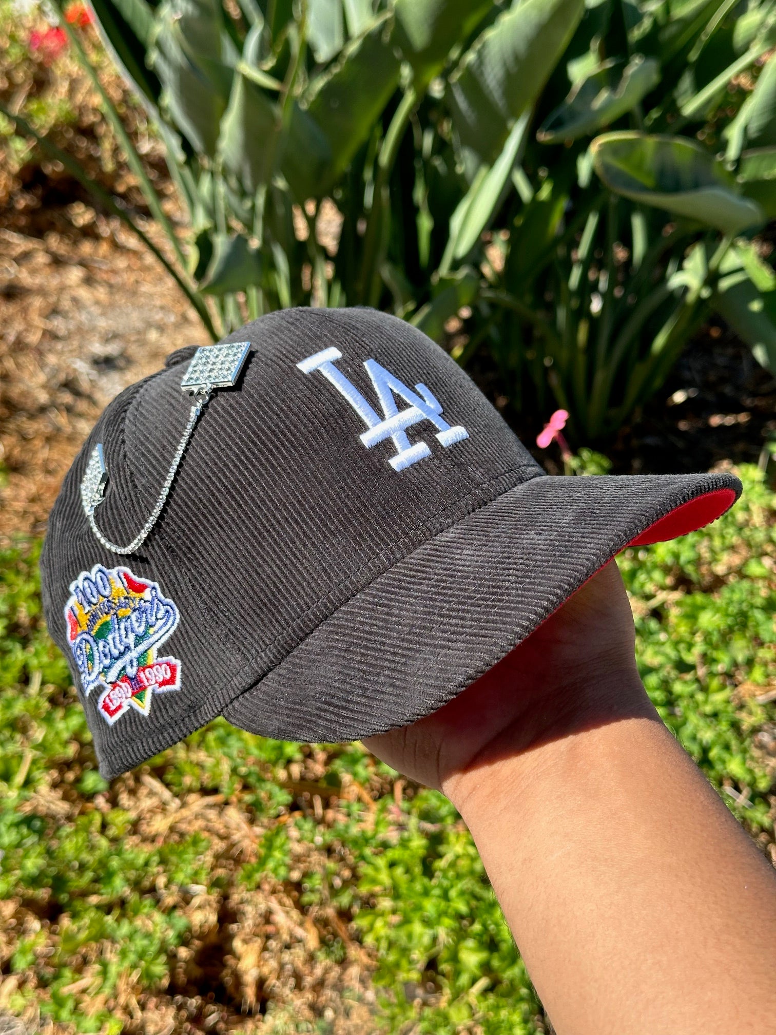 NEW ERA EXCLUSIVE 59FIFTY BLACK CORDUROY LOS ANGELES DODGERS W/ 100TH ANNIVERSARY PATCH SIDE PATCH