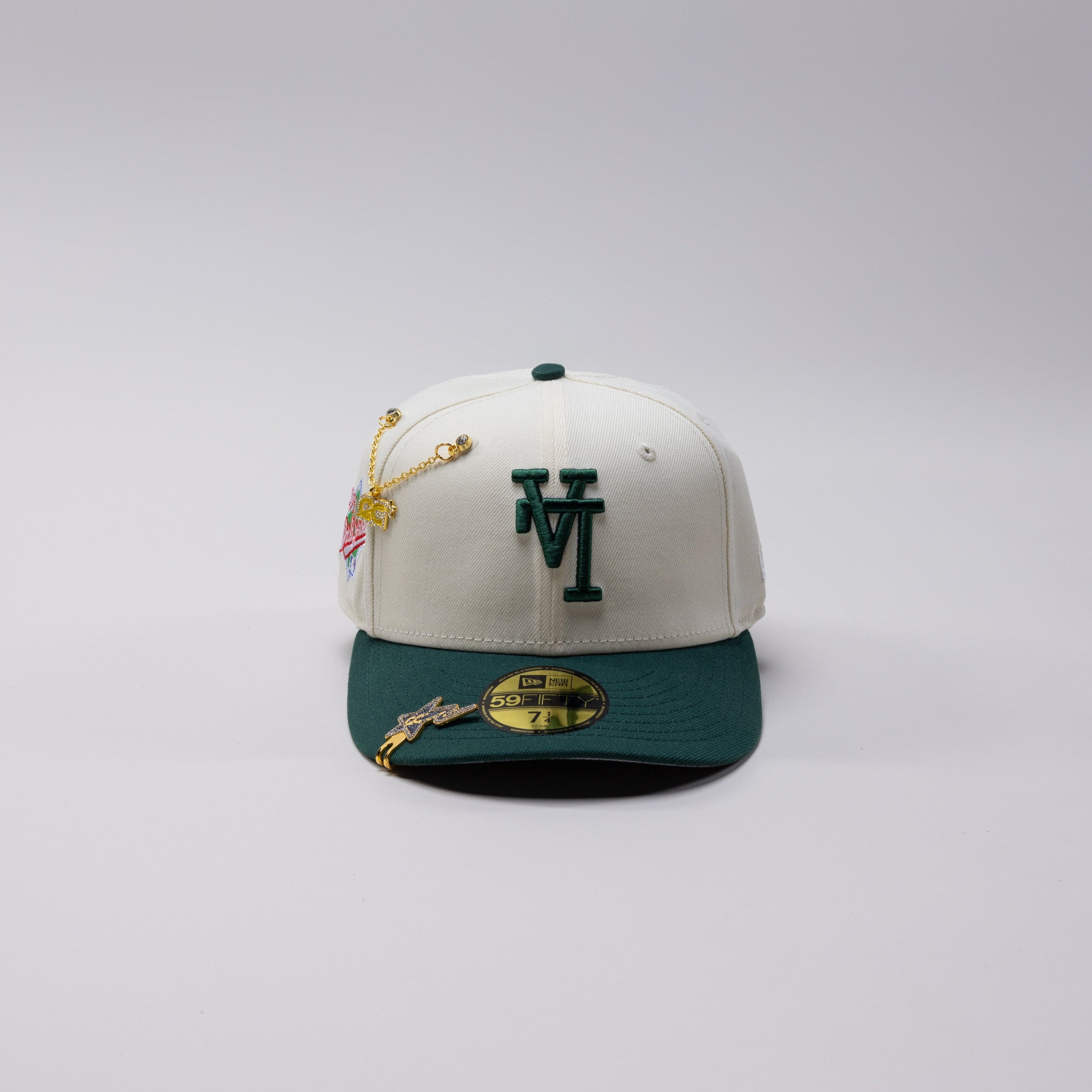 NEW ERA EXCLUSIVE 59FIFTY CHROME/ FOREST GREEN UPSIDE DOWN LOS ANGELES DODGERS W/ 1988 WORLD SERIES SIDE PATCH