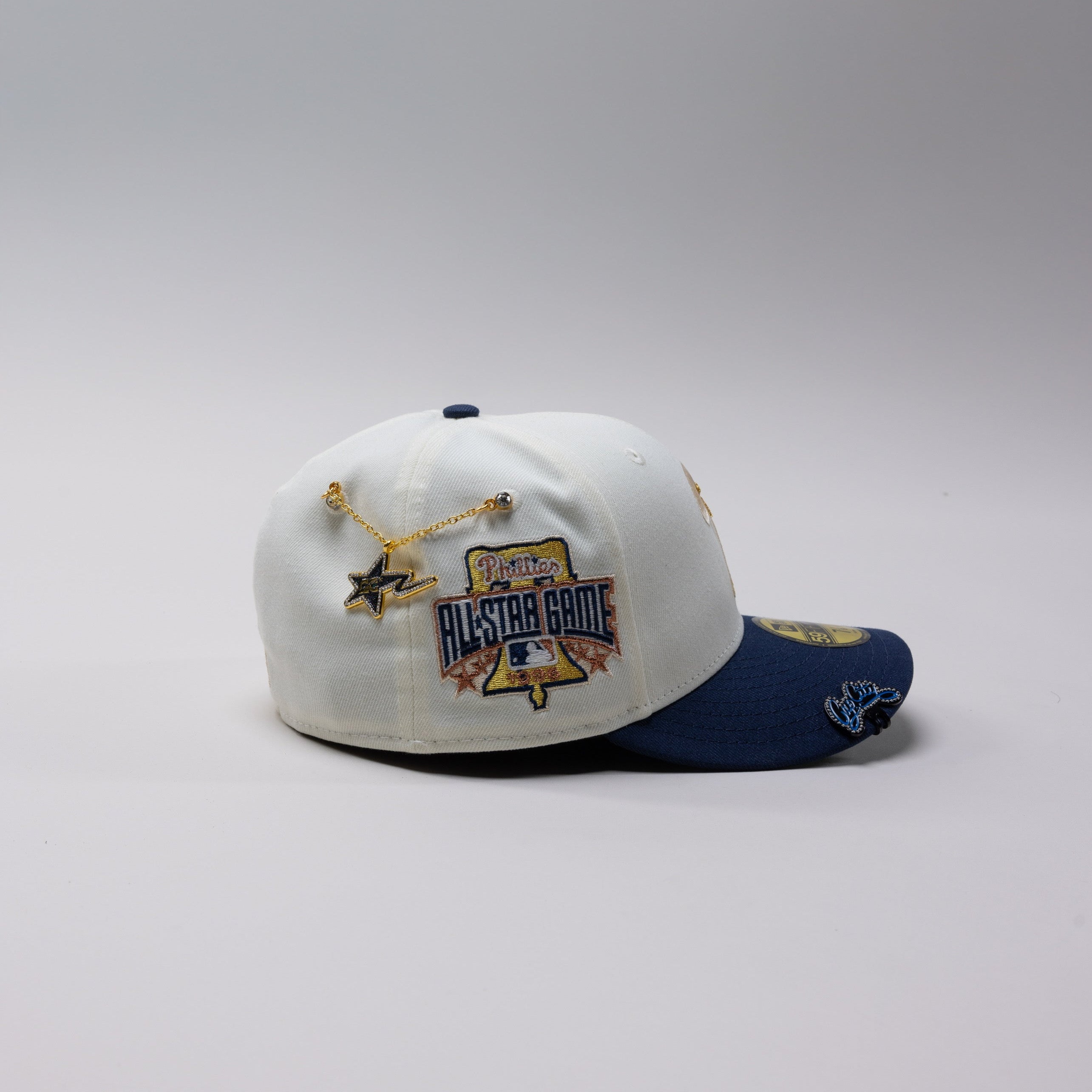 NEW ERA EXCLUSIVE 59FIFTY CHROME/ NAVY PHILADELPHIA PHILLIES W/ 1996 ALL STAR GAME SIDE PATCH