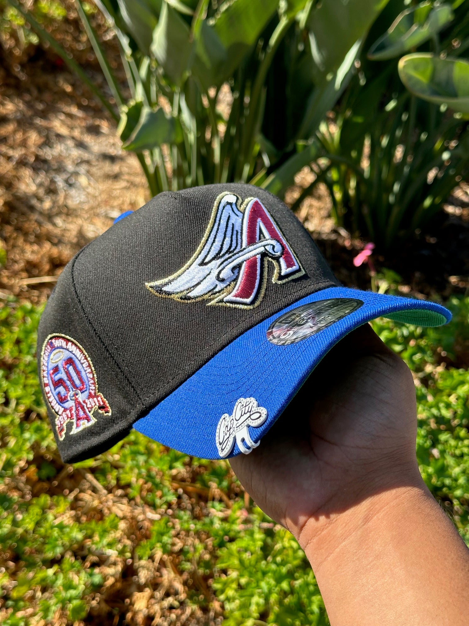 NEW ERA EXCLUSIVE 9FORTY A-FRAME BLACK/BLUE ANAHEIM ANGELS W/ 50TH ANNIVERSARY SIDE PATCH