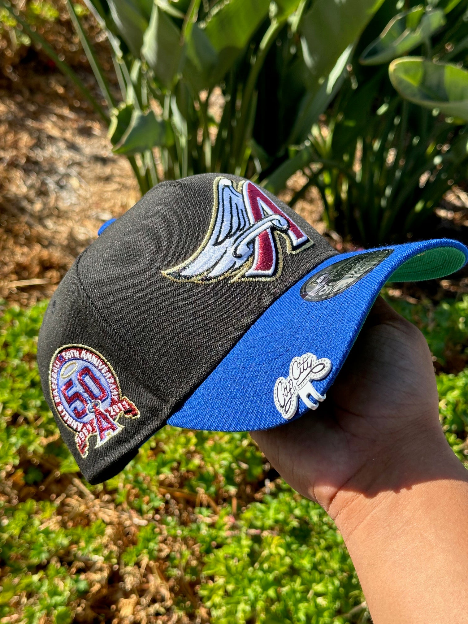 NEW ERA EXCLUSIVE 9FORTY A-FRAME BLACK/BLUE ANAHEIM ANGELS W/ 50TH ANNIVERSARY SIDE PATCH