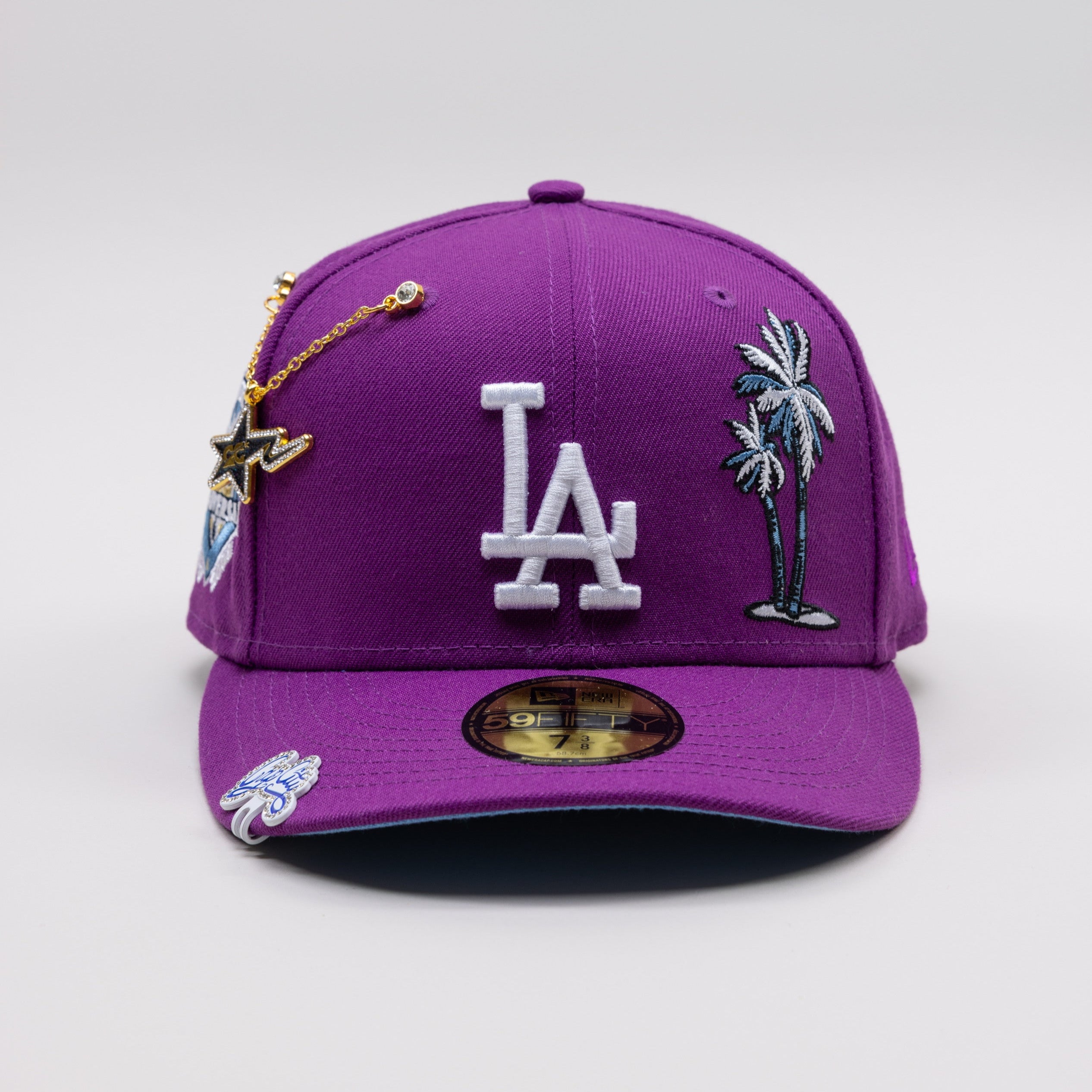 NEW ERA EXCLUSIVE 59FIFTY PURPLE LOS ANGELES DODGERS W/ PALM TREES + 50TH ANNIVERSARY SIDE PATCH