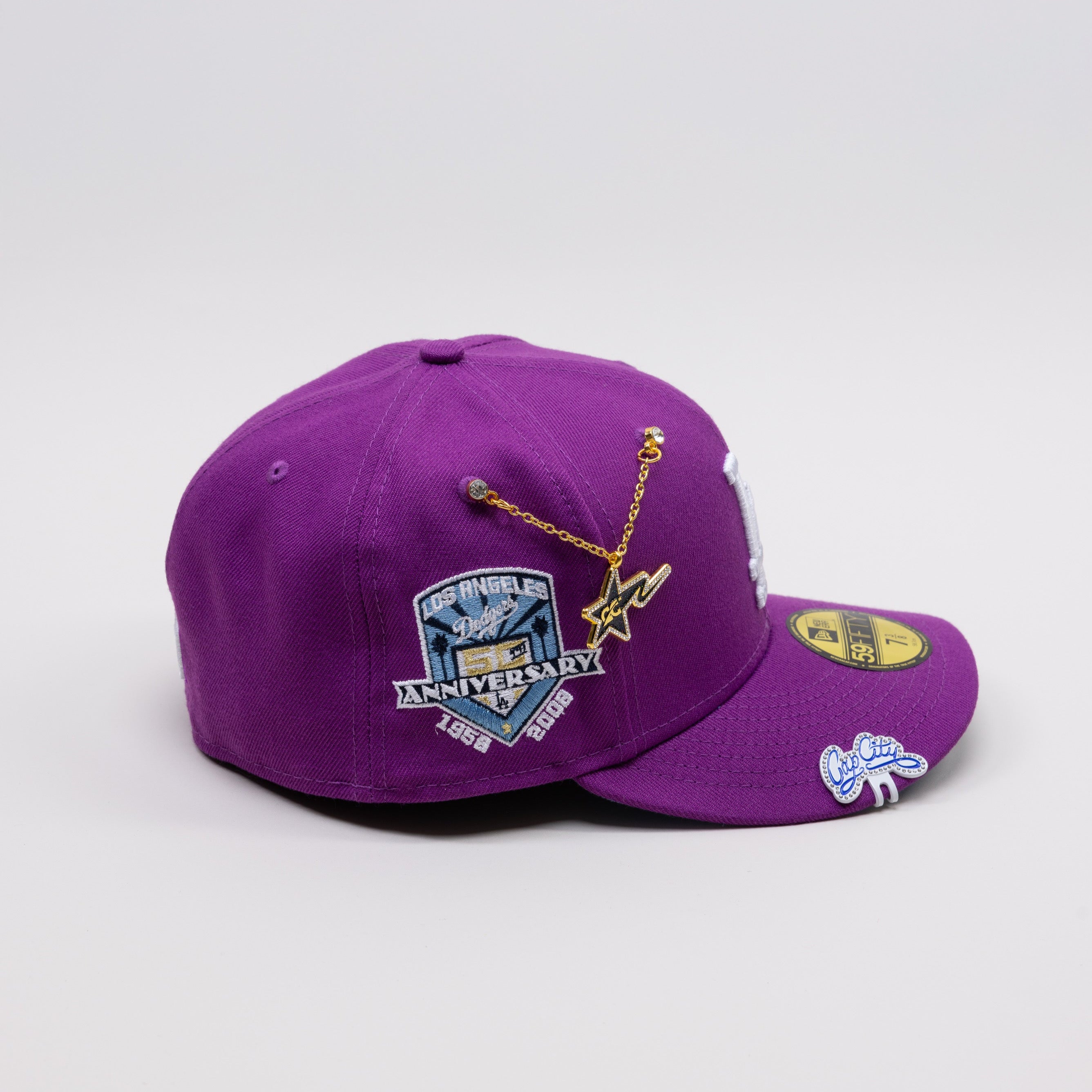 NEW ERA EXCLUSIVE 59FIFTY PURPLE LOS ANGELES DODGERS W/ PALM TREES + 50TH ANNIVERSARY SIDE PATCH