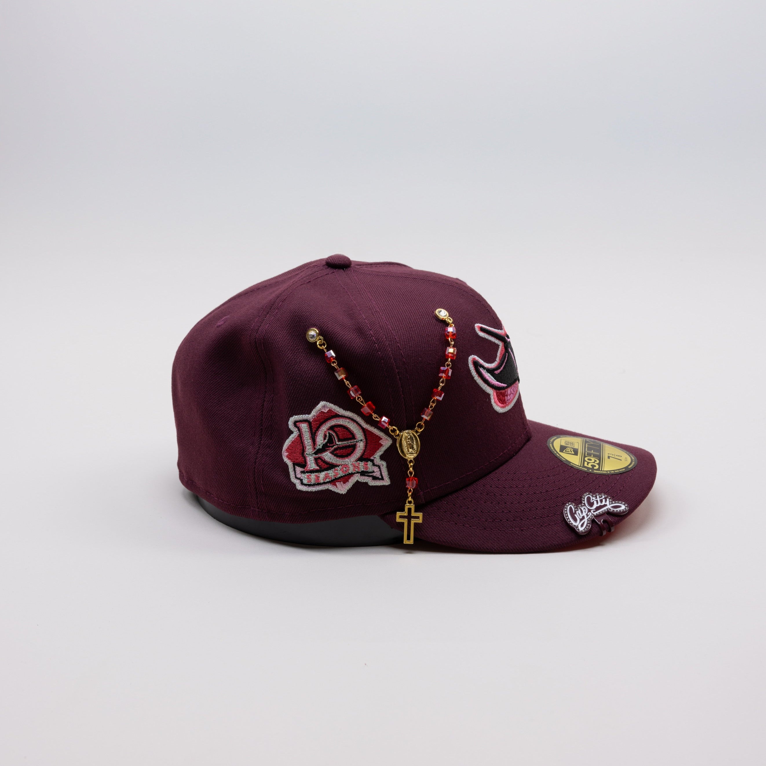 NEW ERA EXCLUSIVE 59FIFTY BURGUNDY TAMPA BAY DEVILRAYS W/ 10TH SEASON SIDE PATCH