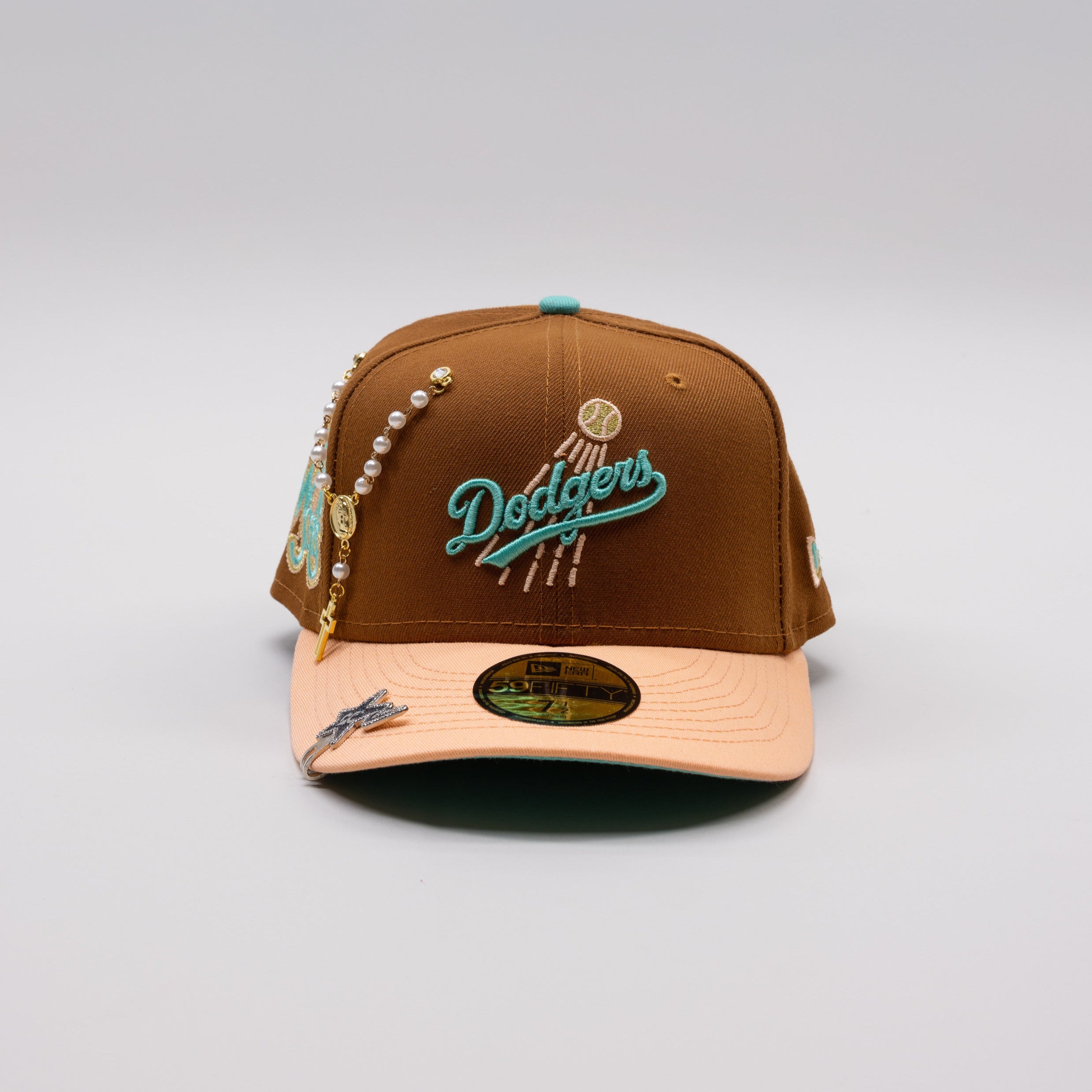 NEW ERA EXCLUSIVE 59FIFTY DARK KHAKI/ BLUSH LOS ANGELES DODGERS W/ 75TH WORLD SERIES SIDE PATCH