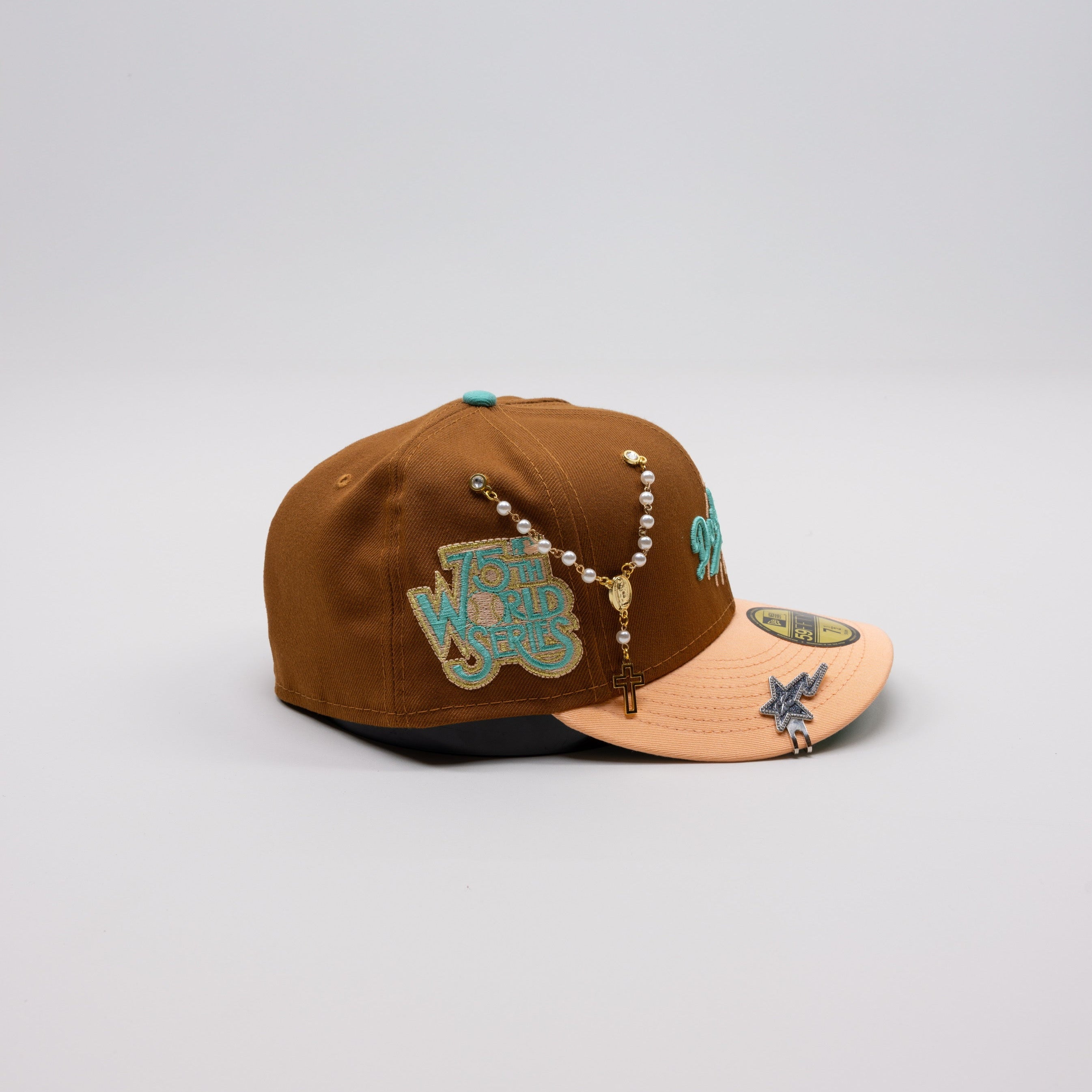 NEW ERA EXCLUSIVE 59FIFTY DARK KHAKI/ BLUSH LOS ANGELES DODGERS W/ 75TH WORLD SERIES SIDE PATCH