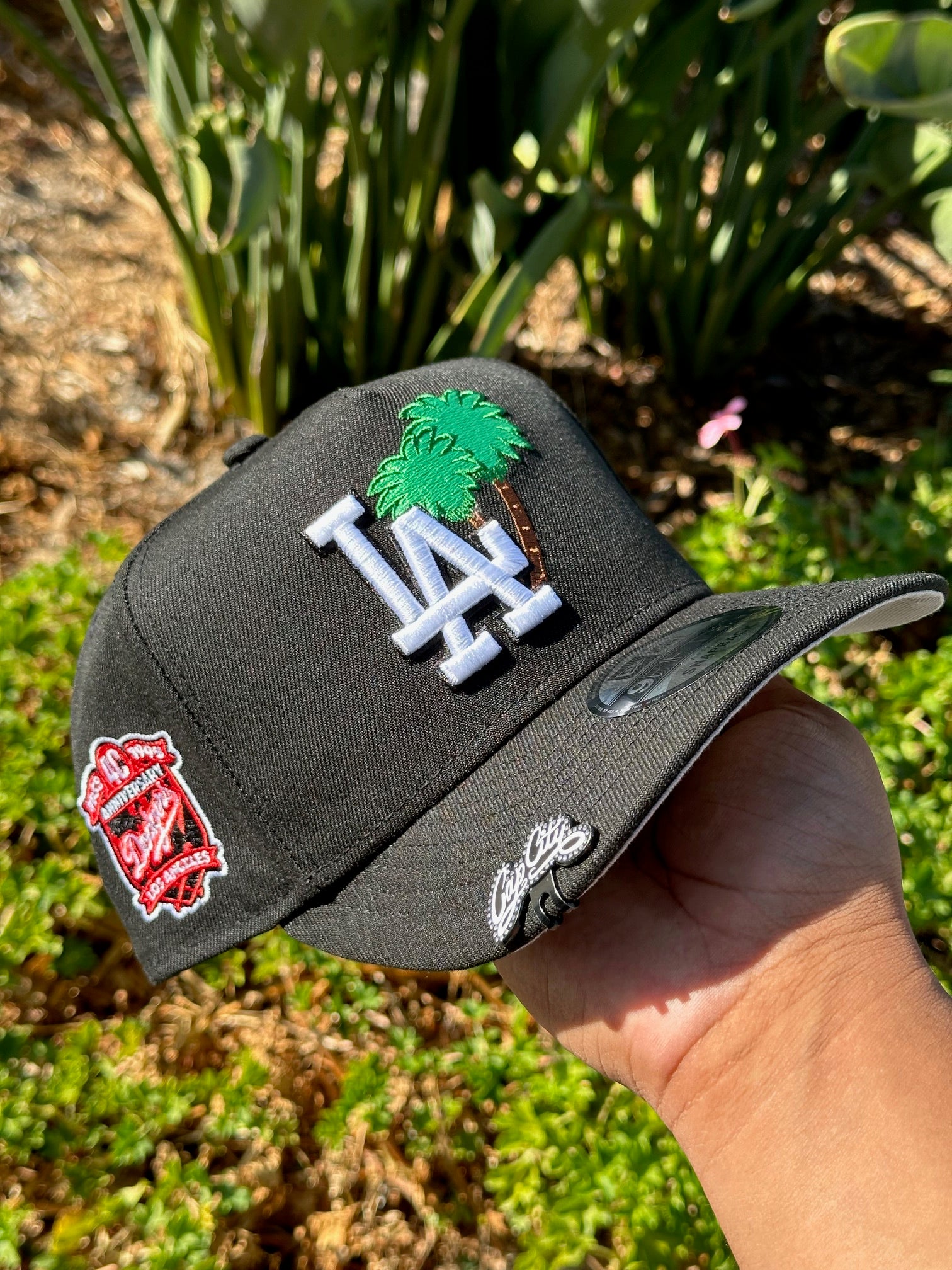 NEW ERA EXCLUSIVE 9FIFTY A-FRAME BLACK LOS ANGELES DODGERS SNAPBACK W/ PALM TREE + 40TH ANNIVERSARY SIDE PATCH