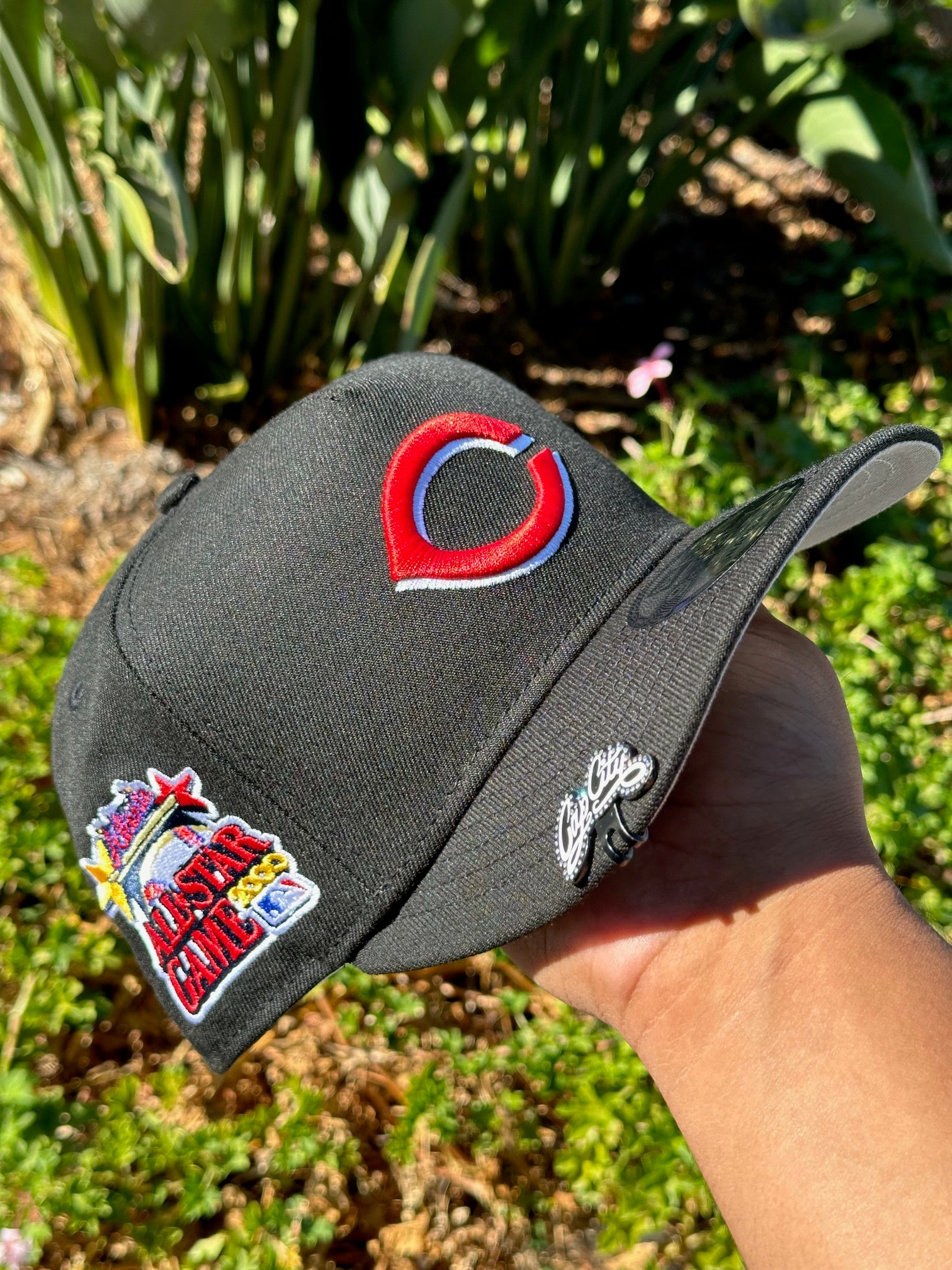 NEW ERA EXCLUSIVE 9FIFTY A-FRAME BLACK CININNATI REDS SNAPBACK W/ 2000 ALL STAR GAME SIDE PATCH