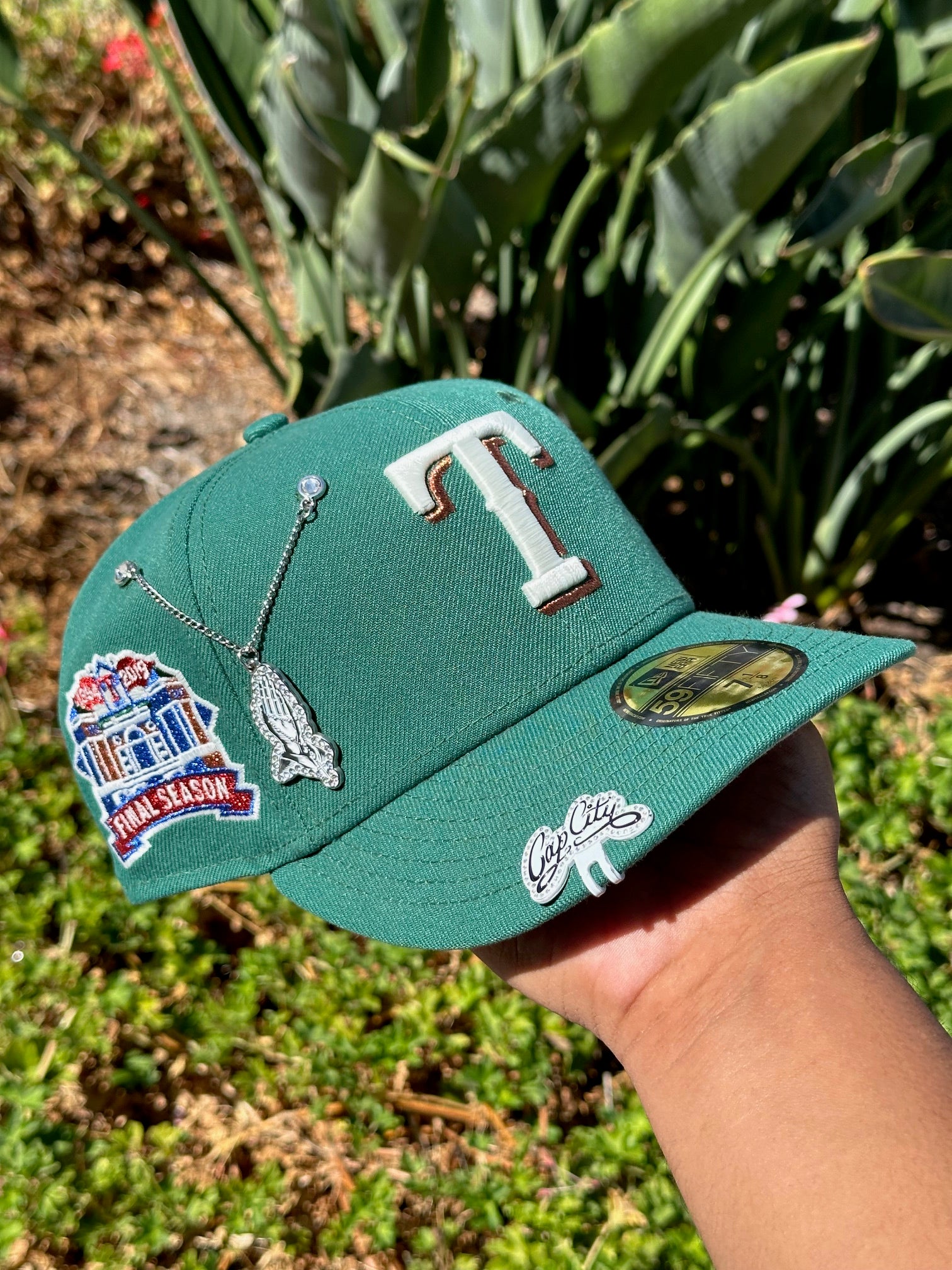 NEW ERA EXCLUSIVE 59FIFTY PINE GREEN TEXAS RANGERS W/ FINAL SEASON SIDE PATCH