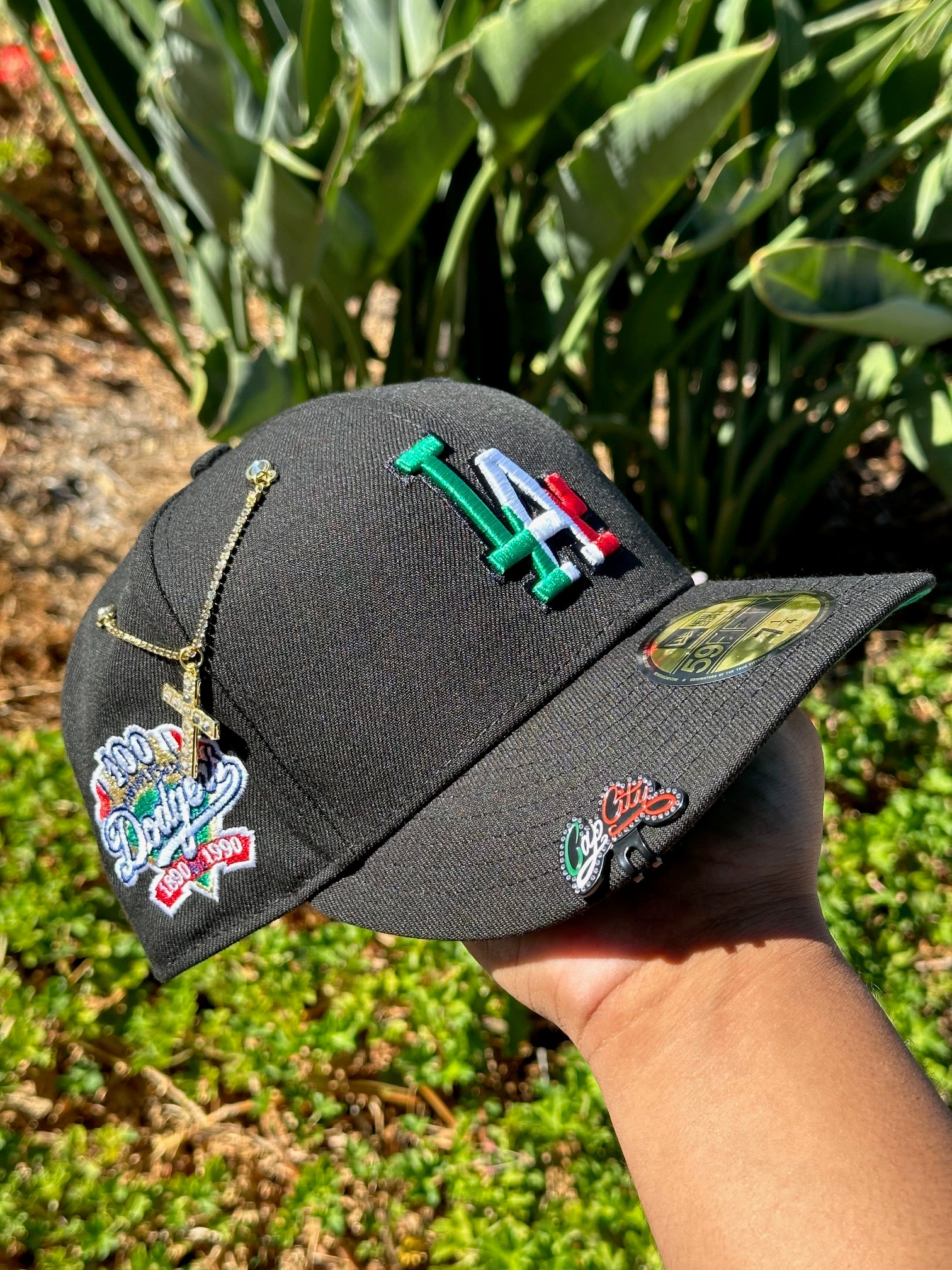 NEW ERA 59FIFTY BLACK LOS ANGELES DODGERS MEXICO FLAG LOGO W/ 100TH ANNIVERSARY SIDE PATCH