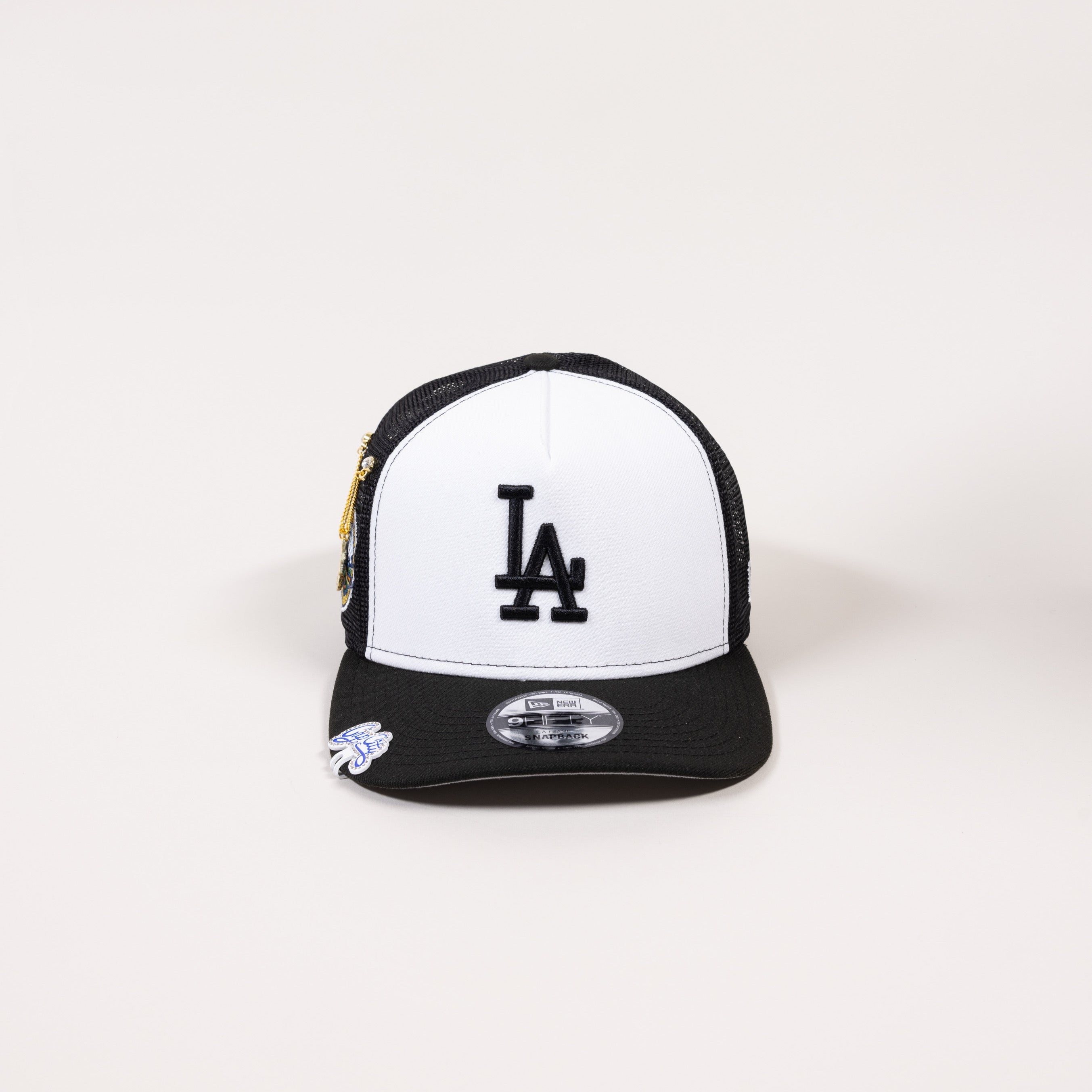 NEW ERA EXCLUSIVE 9FIFTY A-FRAME WHITE/BLACK LOS ANGELES DODGERS MESHBACK W/ 50TH ANNIVERSARY SIDE PATCH