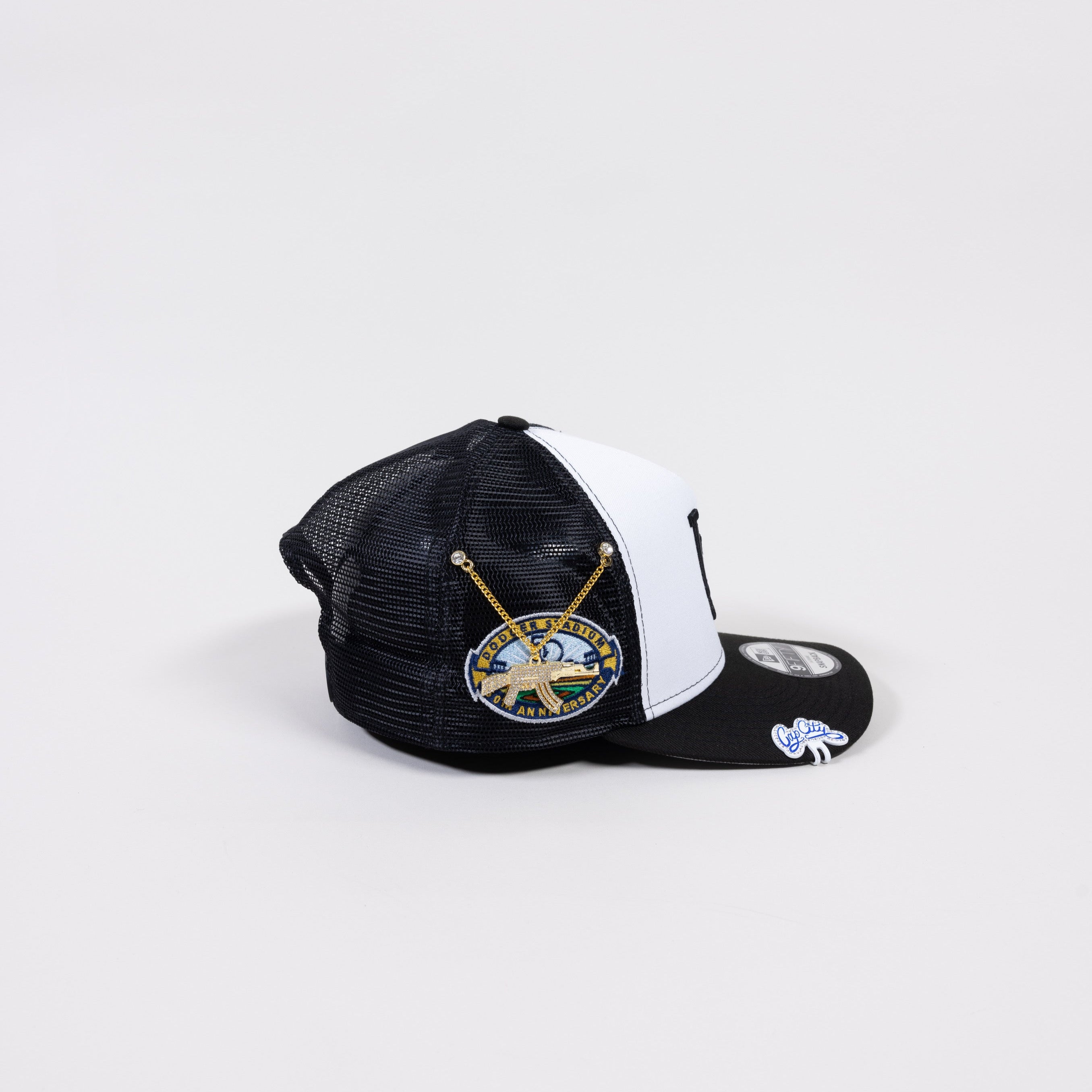 NEW ERA EXCLUSIVE 9FIFTY A-FRAME WHITE/BLACK LOS ANGELES DODGERS MESHBACK W/ 50TH ANNIVERSARY SIDE PATCH