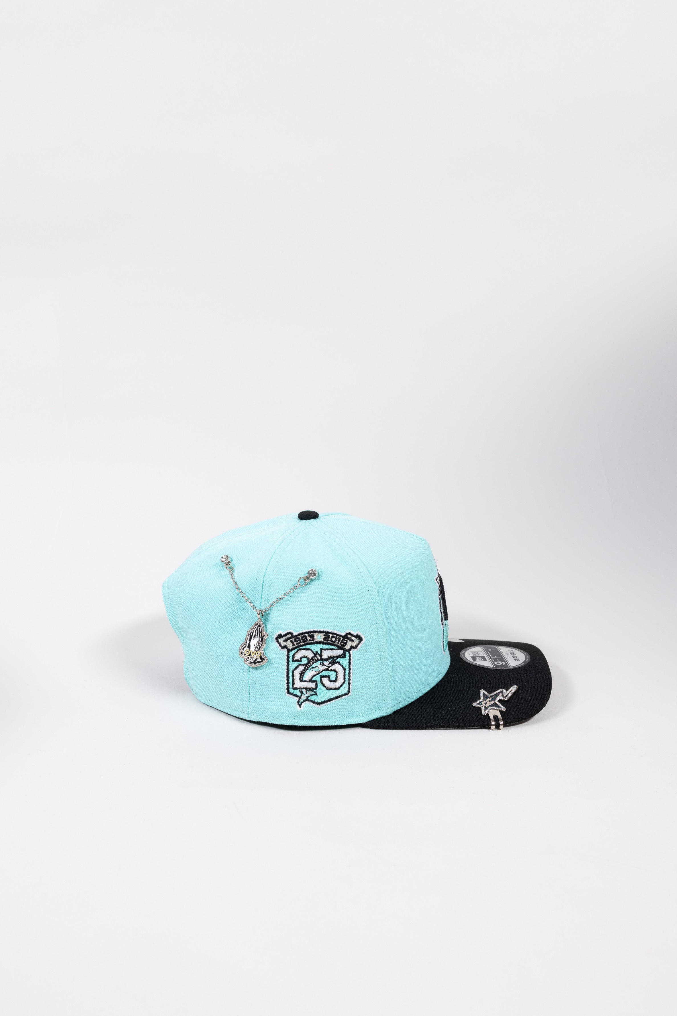 NEW ERA EXCLUSIVE 9FIFTY A-FRAME TEAL/BLACK FLORIDA MARLINS SNAPBACK W/ 25TH ANNIVERSARY SIDE PATCH