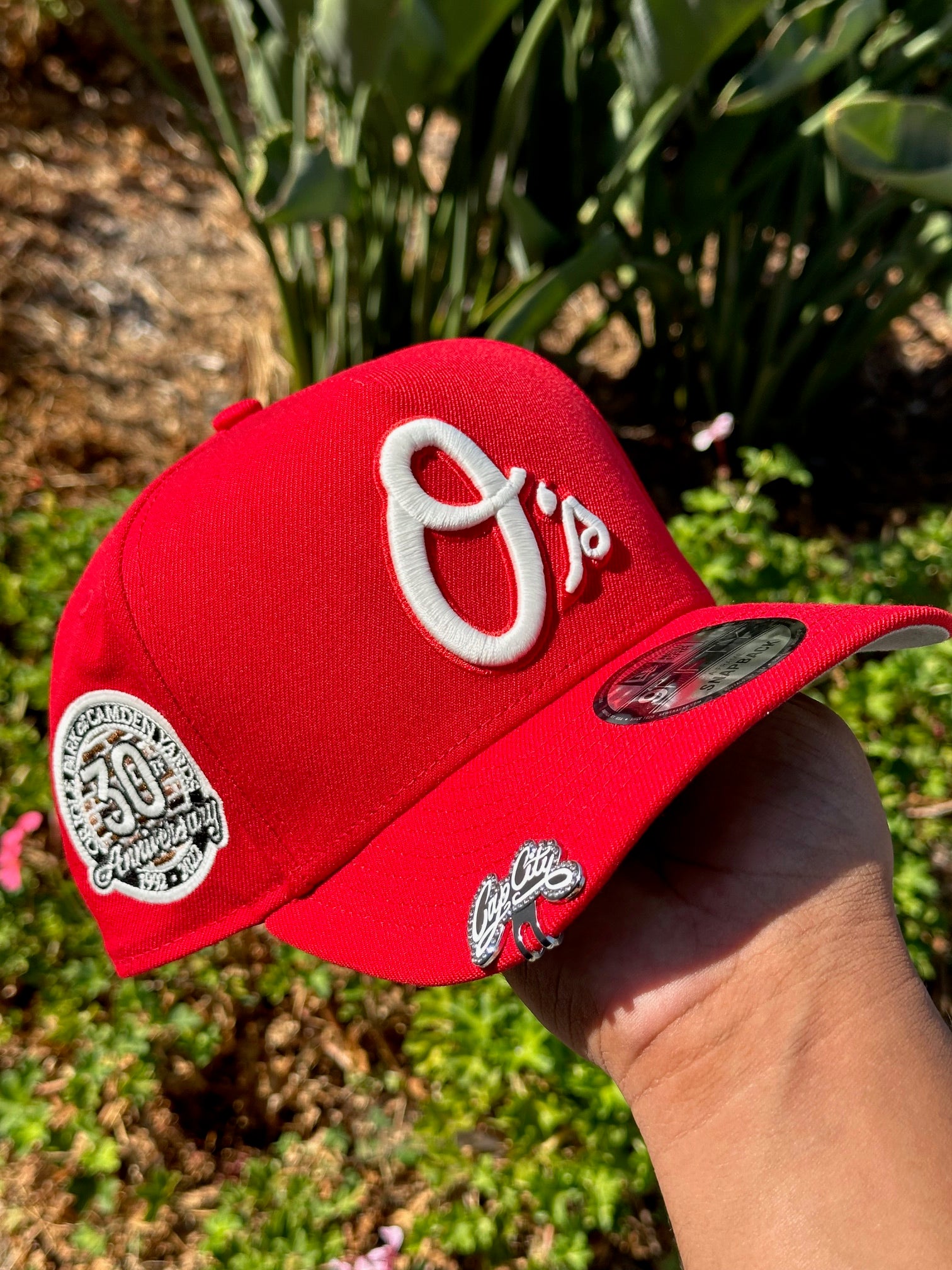 NEW ERA EXCLUSIVE 9FIFTY A-FRAME RED BALTIMORE ORIOLES W/ 30TH ANNIVERSARY SIDE PATCH