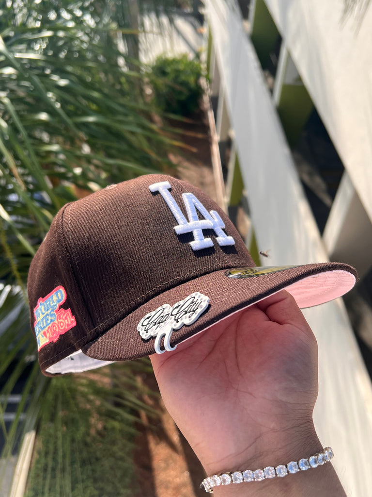 Dodgers New Era Fitted 59fifty 75th WS Chrome Brown Cap Hat Pink UV